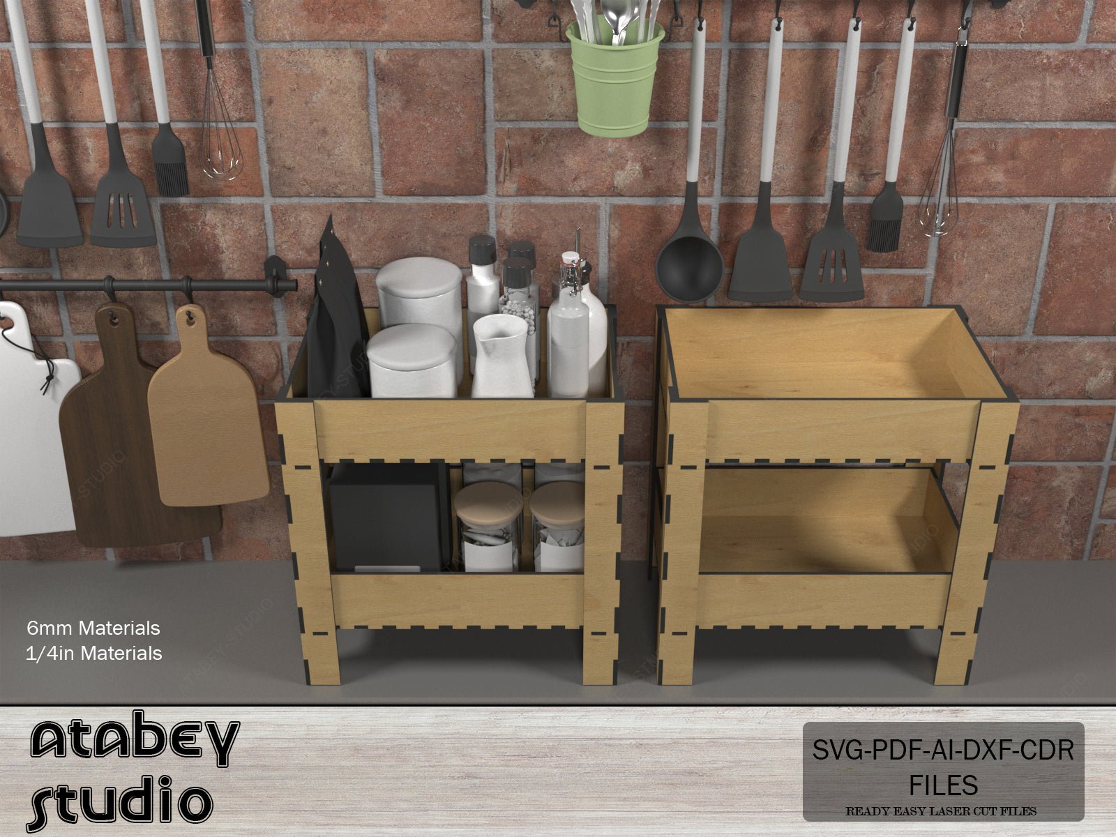 Kitchen Storage Cart / Wood Utility Storage Shelves / Shelving Organizer for office / Rack for Tabletop SVG, DXF, CDR Download 546