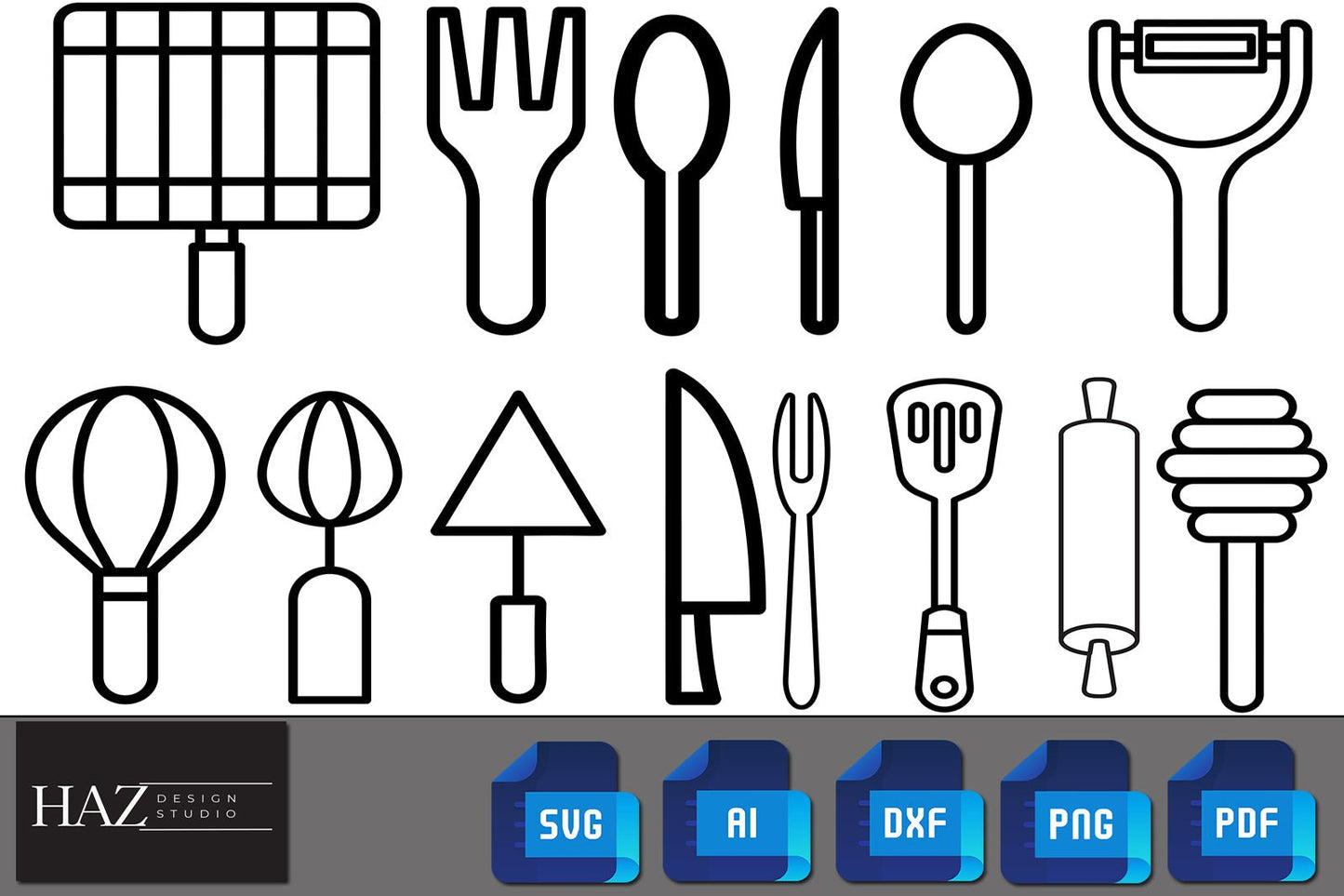 Kitchen Utencils / Fork Knife Spoon Svg Cut Files / Kitchen Cooking Clipart / Baking Cricut and Silhouette Digital Download PNG SVG PDF 171