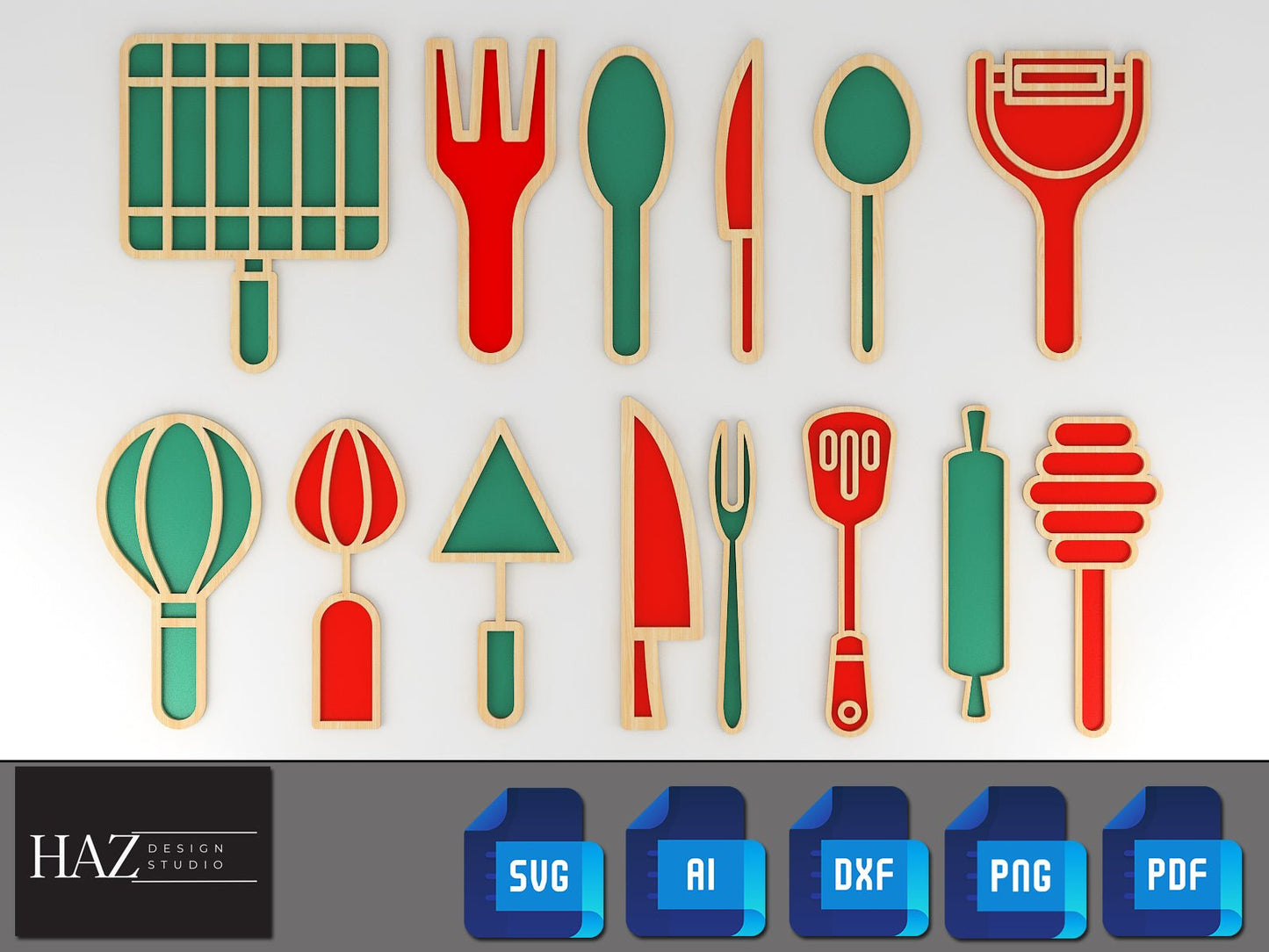 Kitchen Utencils / Fork Knife Spoon Svg Cut Files / Kitchen Cooking Clipart / Baking Cricut and Silhouette Digital Download PNG SVG PDF 171