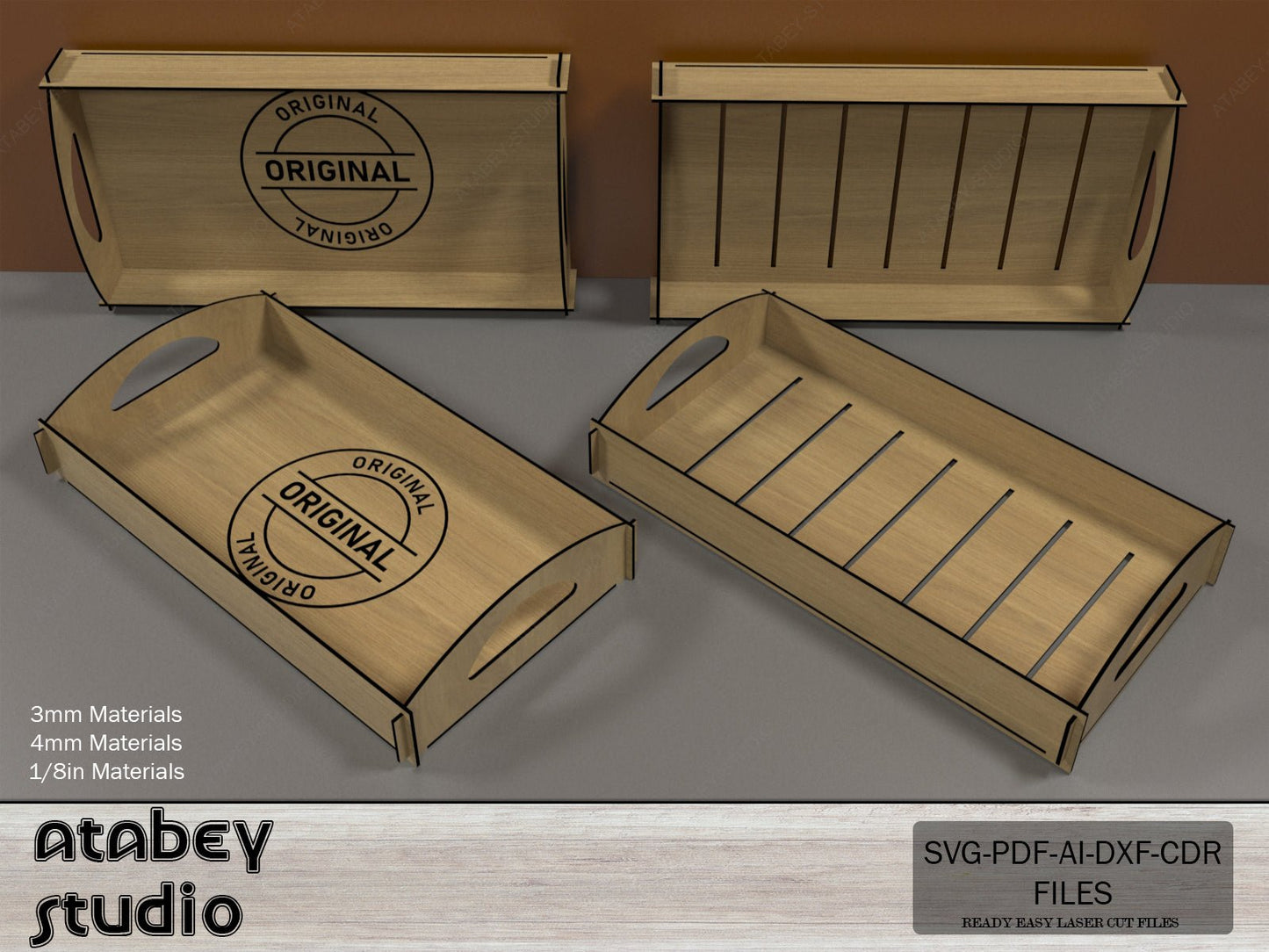 Kitchen Wood Trays / Flat Breakfast Tray With Handles / Serving Trays Laser Cut Files SVG, DXF, CDR Download 547