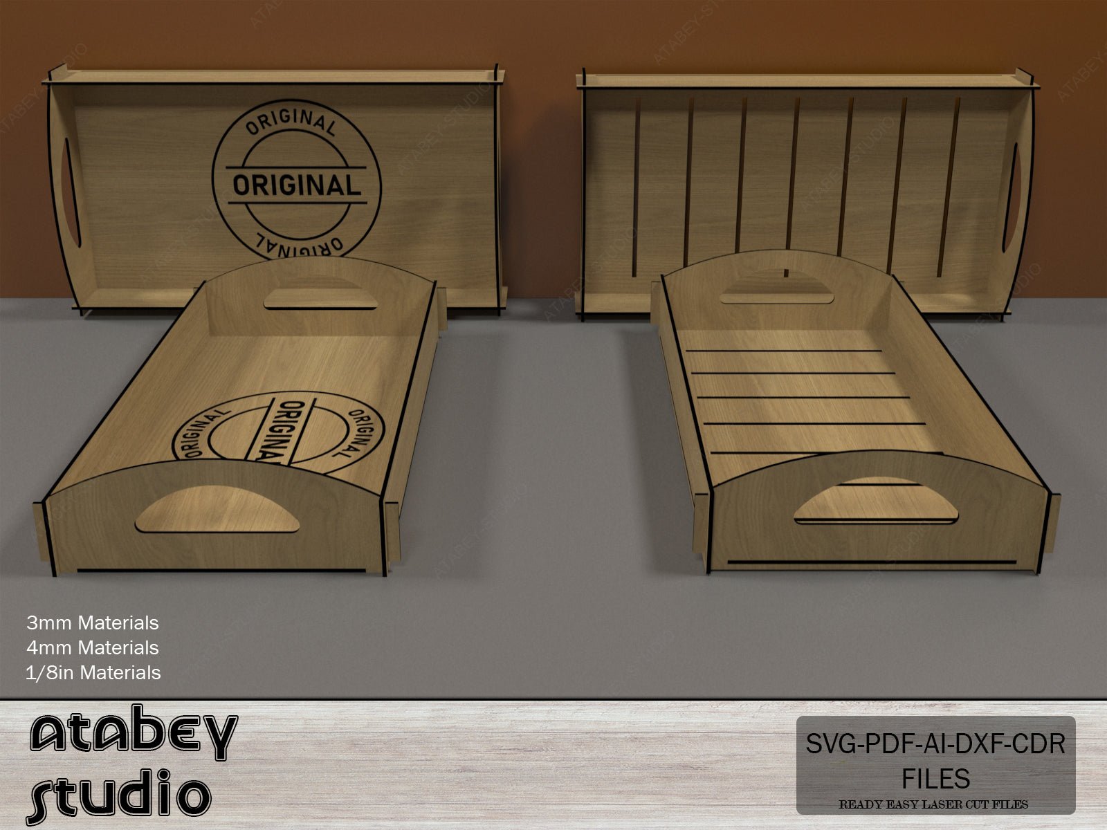 Kitchen Wood Trays / Flat Breakfast Tray With Handles / Serving Trays Laser Cut Files SVG, DXF, CDR Download 547