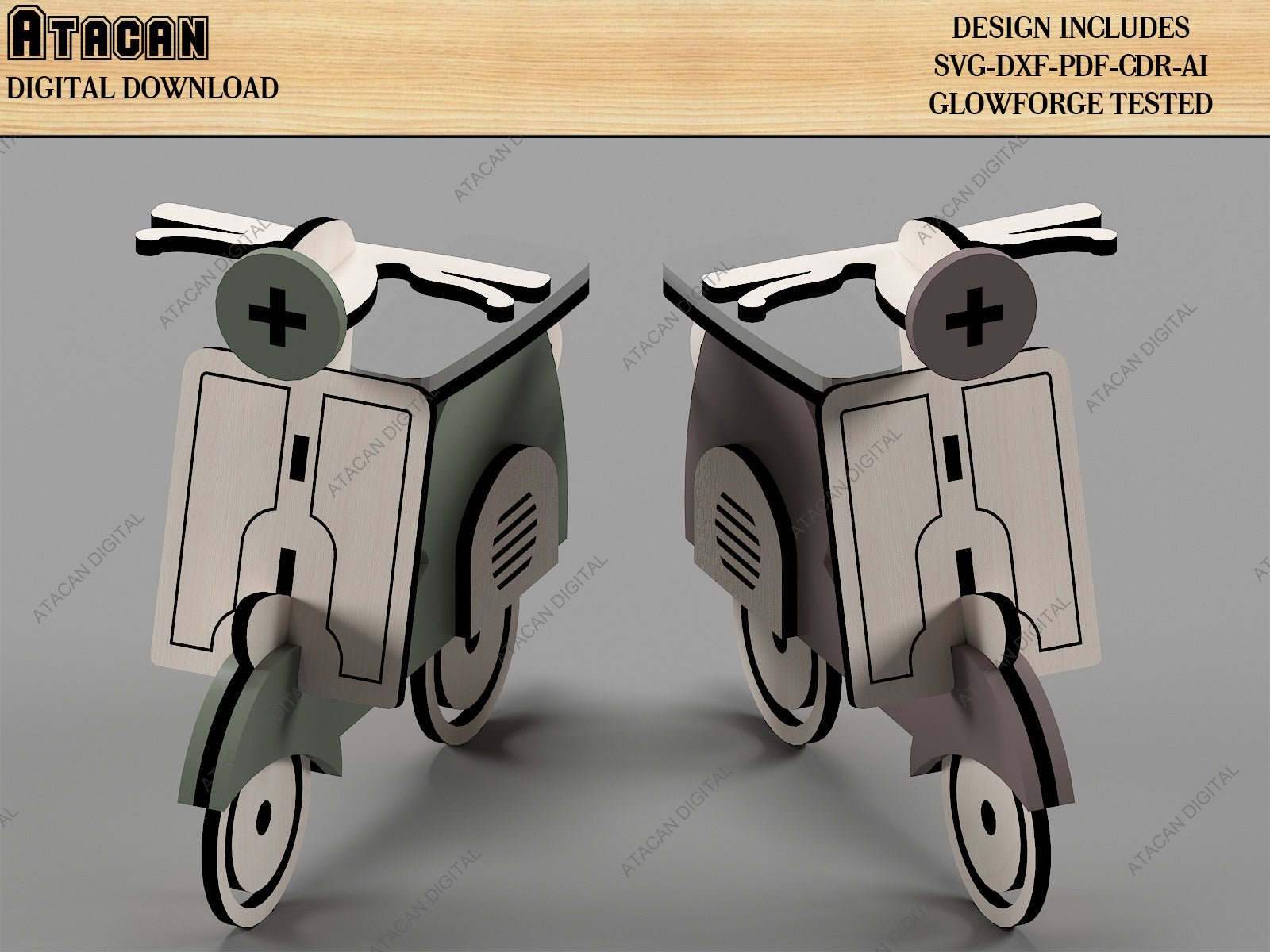Lambretta Scooter Vespa Cut Files / Wooden Box House Shaped / Layered Round Christmas Decor SVG DXF CDR Ai 502
