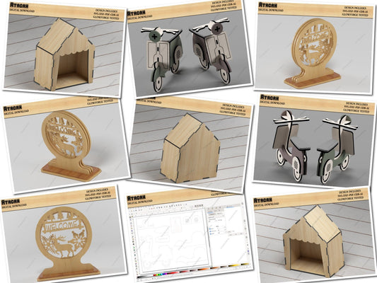 Lambretta Scooter Vespa Cut Files / Wooden Box House Shaped / Layered Round Christmas Decor SVG DXF CDR Ai 502