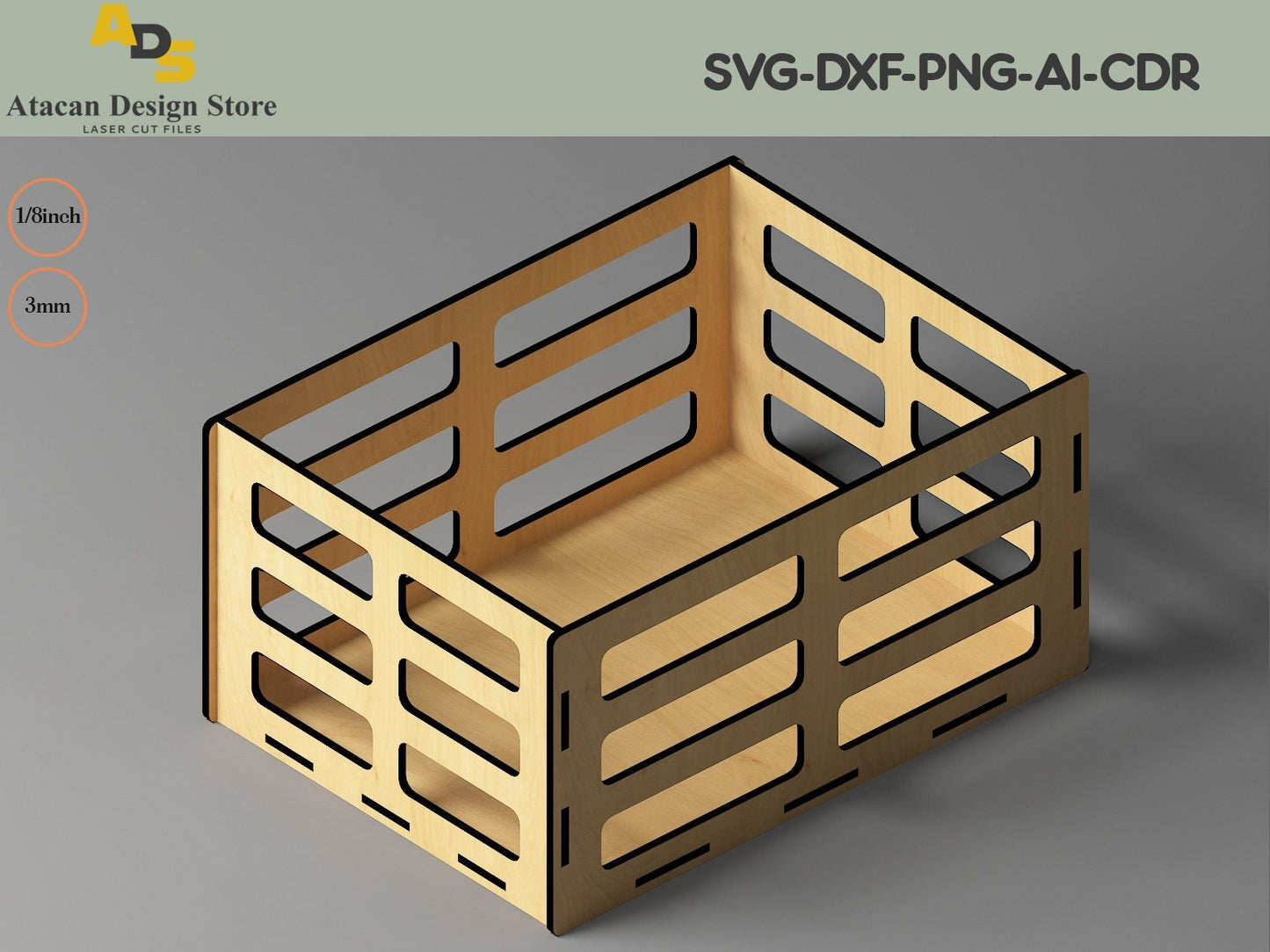 Laser Box Wooden Crate / Lightburn, Glowforge Crate Laser Cut files Svg - Dxf - Cdr ADS226