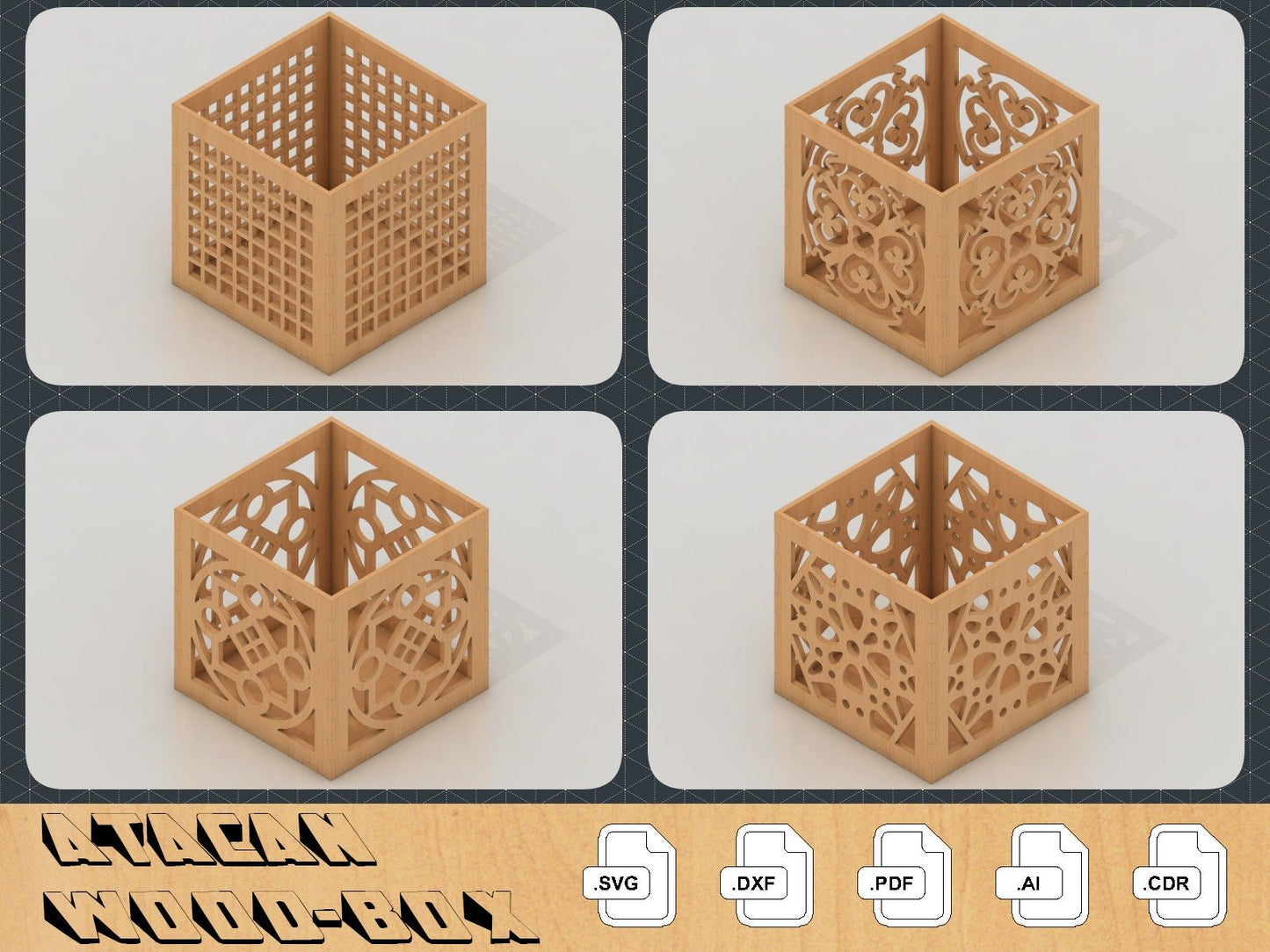 Laser Boxes With Pattern / Cnc laser cut SVG Files / Glowforge case 196