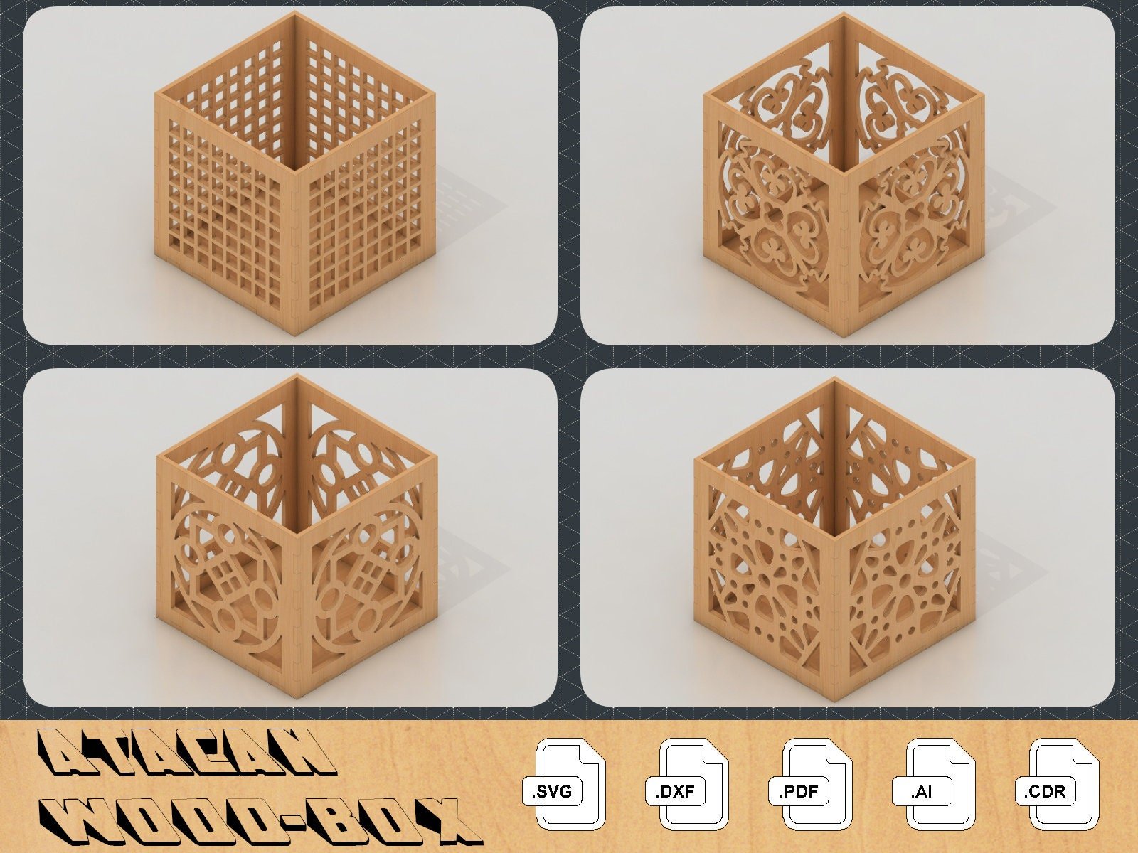 Laser Boxes With Pattern / Cnc laser cut SVG Files / Glowforge case 196