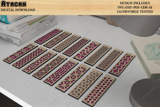 Laser Cut 16 Bookmarks / Glowforge Patterns Svg Dxf Cdr Ai Files 504