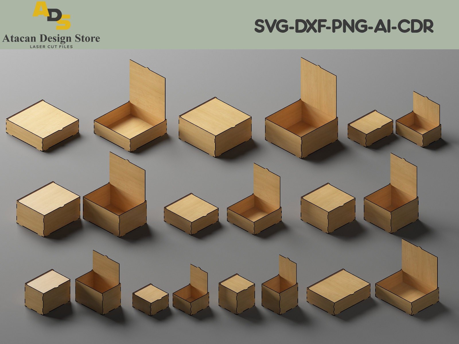 Laser Cut Box with Flip Up Lid / Storage Box Bundle / SVG DXF files for laser cutting SVG234