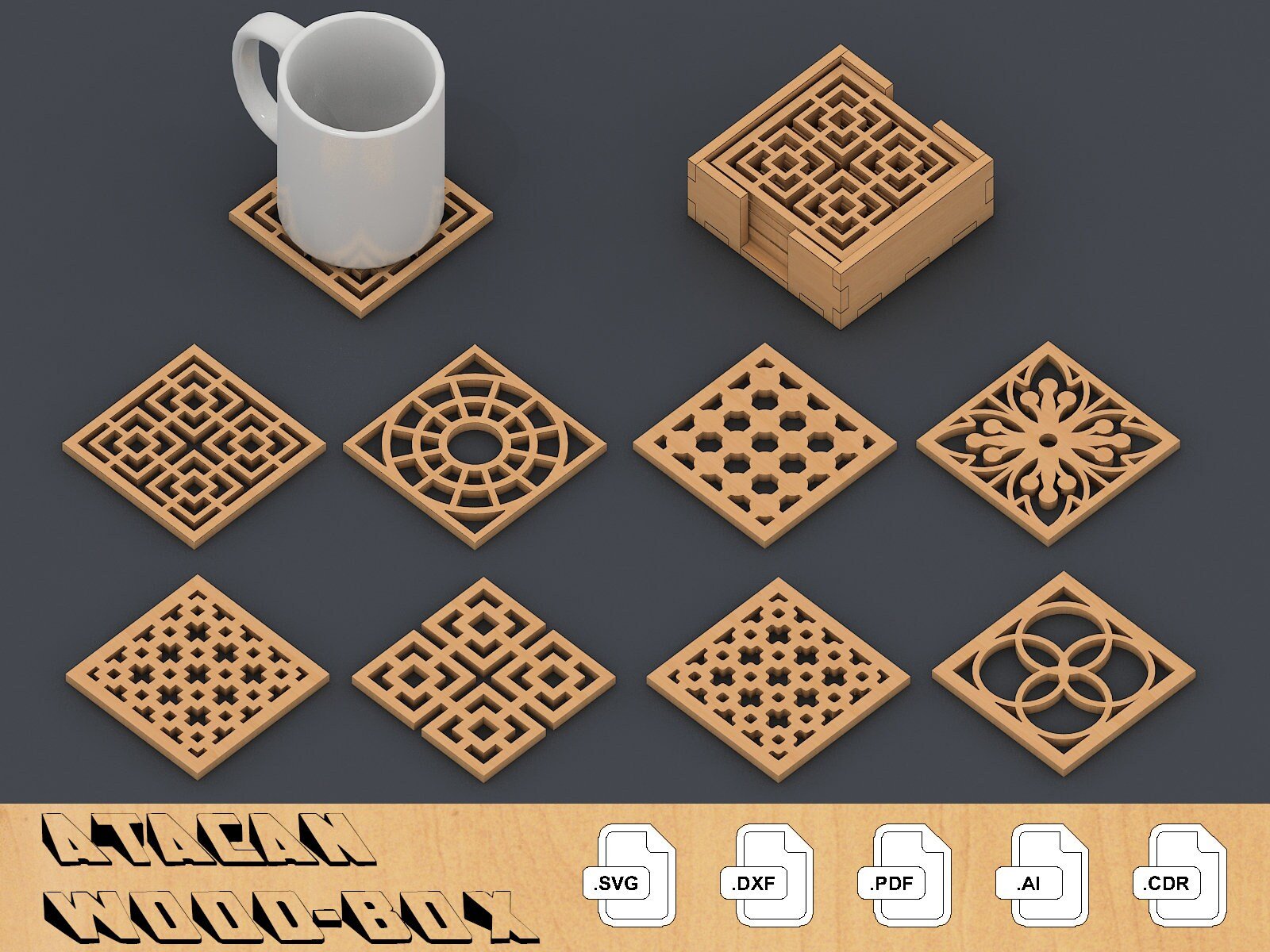 Laser Cut Coasters and Decor SVG DXF Files Instant Download, Laser Cutting GlowForge 093