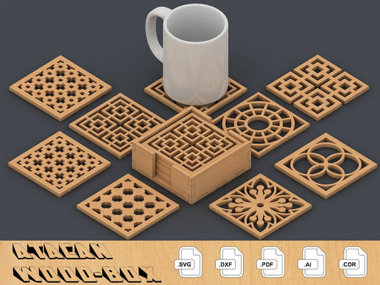 Laser Cut Coasters and Decor SVG DXF Files Instant Download, Laser Cutting GlowForge 093