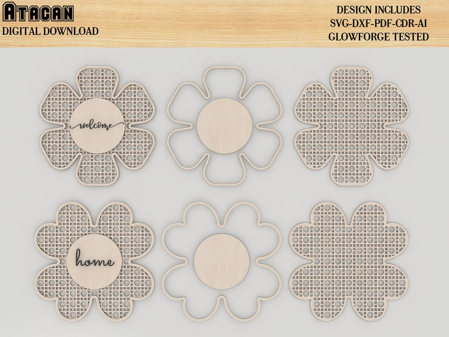 Laser Cut File | Rattan Daisy| Boho Daisys | Rattan Flower| Rattan SVG | Cane SVG | Flower 400