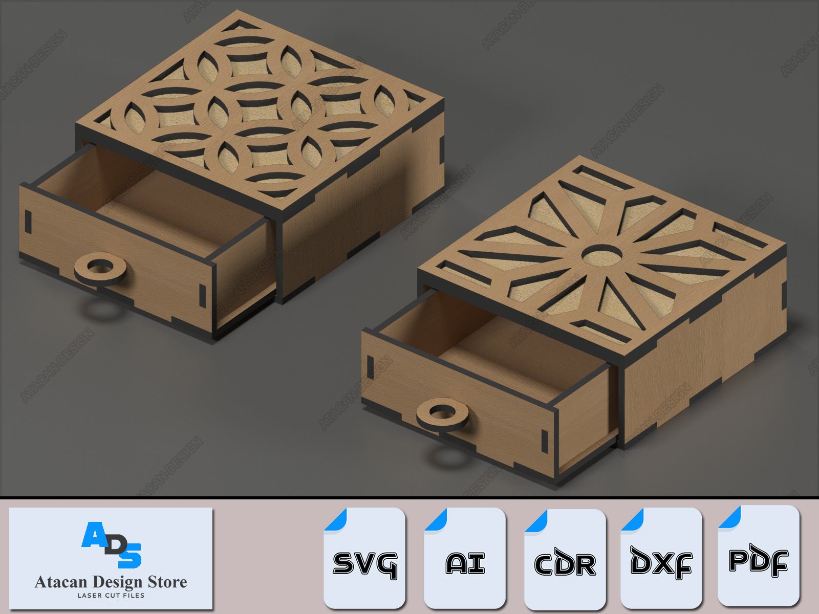 Laser Cut Gift Pattern Box with Drawer - SVG Cutting Files for Wooden Boxes 368