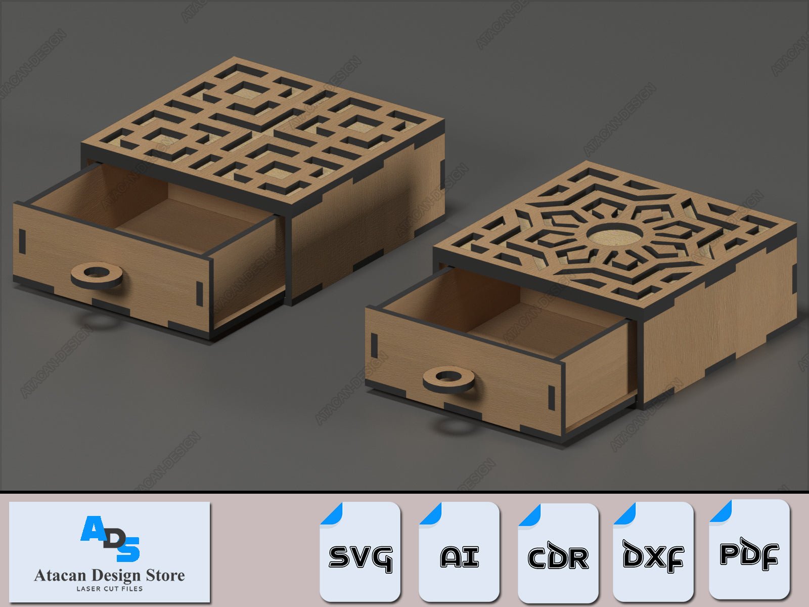 Laser Cut Gift Pattern Box with Drawer - SVG Cutting Files for Wooden Boxes 368