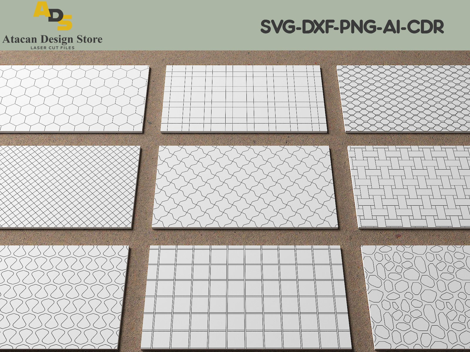 Laser cut Patterned Panel Files / Honeycomb, Checker, Parquet Panel Patterns / Vector Cutting Files 260