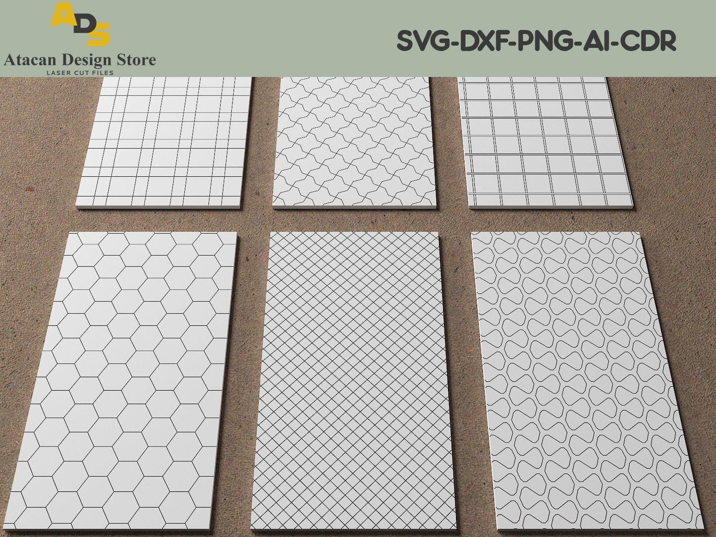 Laser cut Patterned Panel Files / Honeycomb, Checker, Parquet Panel Patterns / Vector Cutting Files 260