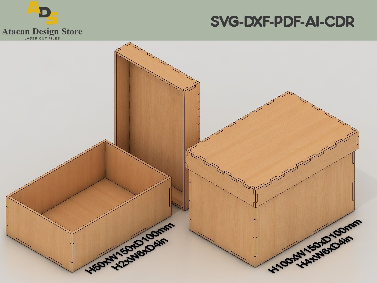Laser Cut Storage Box With Lid / 12 Different Size Box Bundle / Svg, Cdr, Dxf Files ADS198