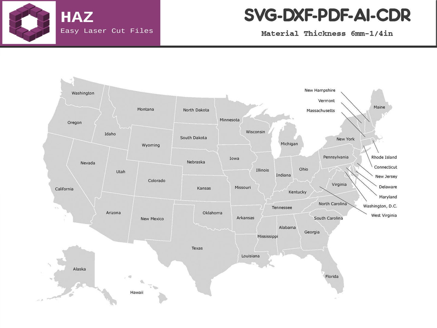 Laser Cut USA Map Divided States / United States America Lightburn Laser Cutting File / Svg Dxf Cdr Ai 012