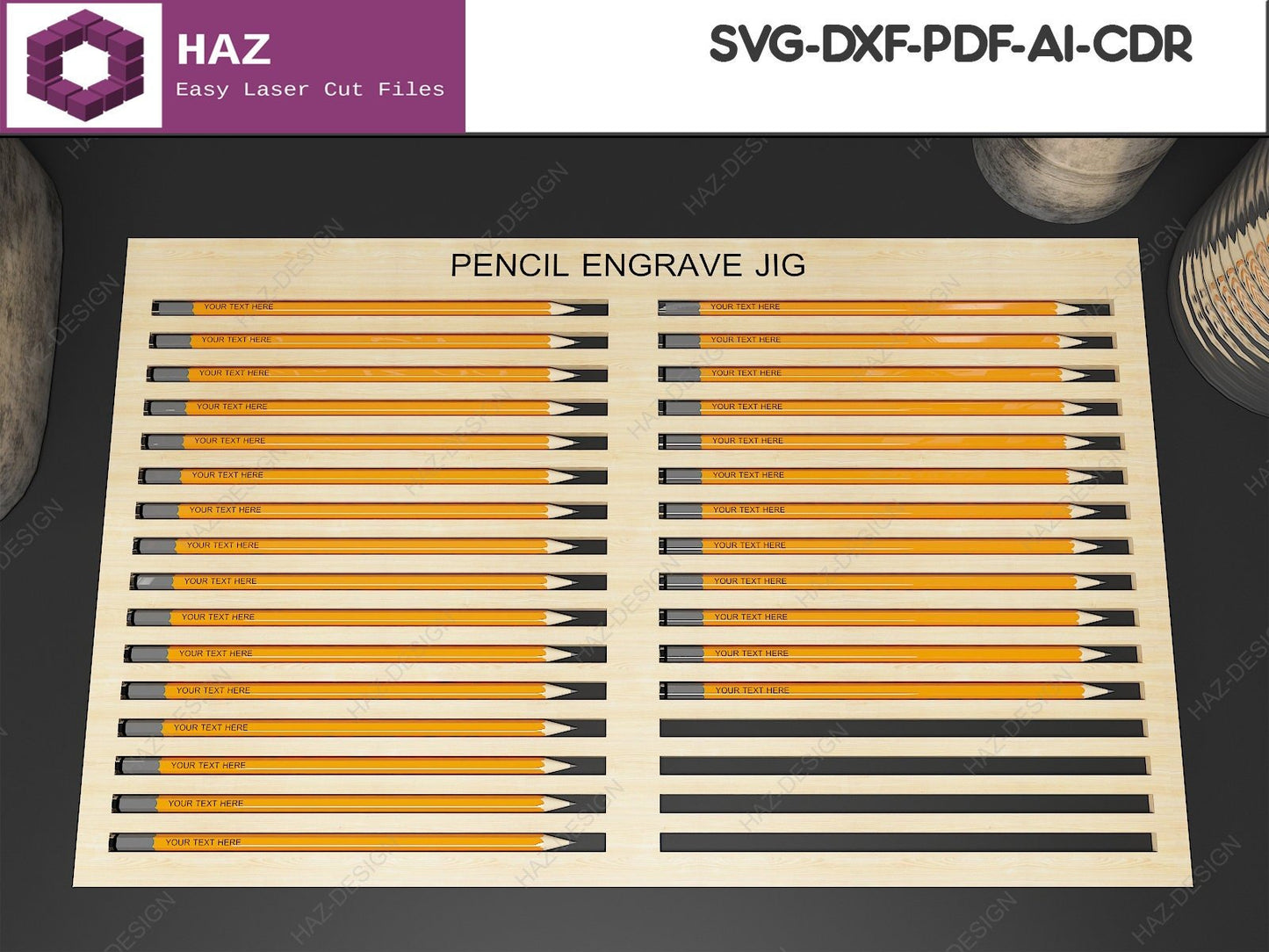 Laser Ready Pencil Jig Template / Pencil Jig For Lasers / Simple Pen Engraving Jig SVG DXF CDR Ai 070