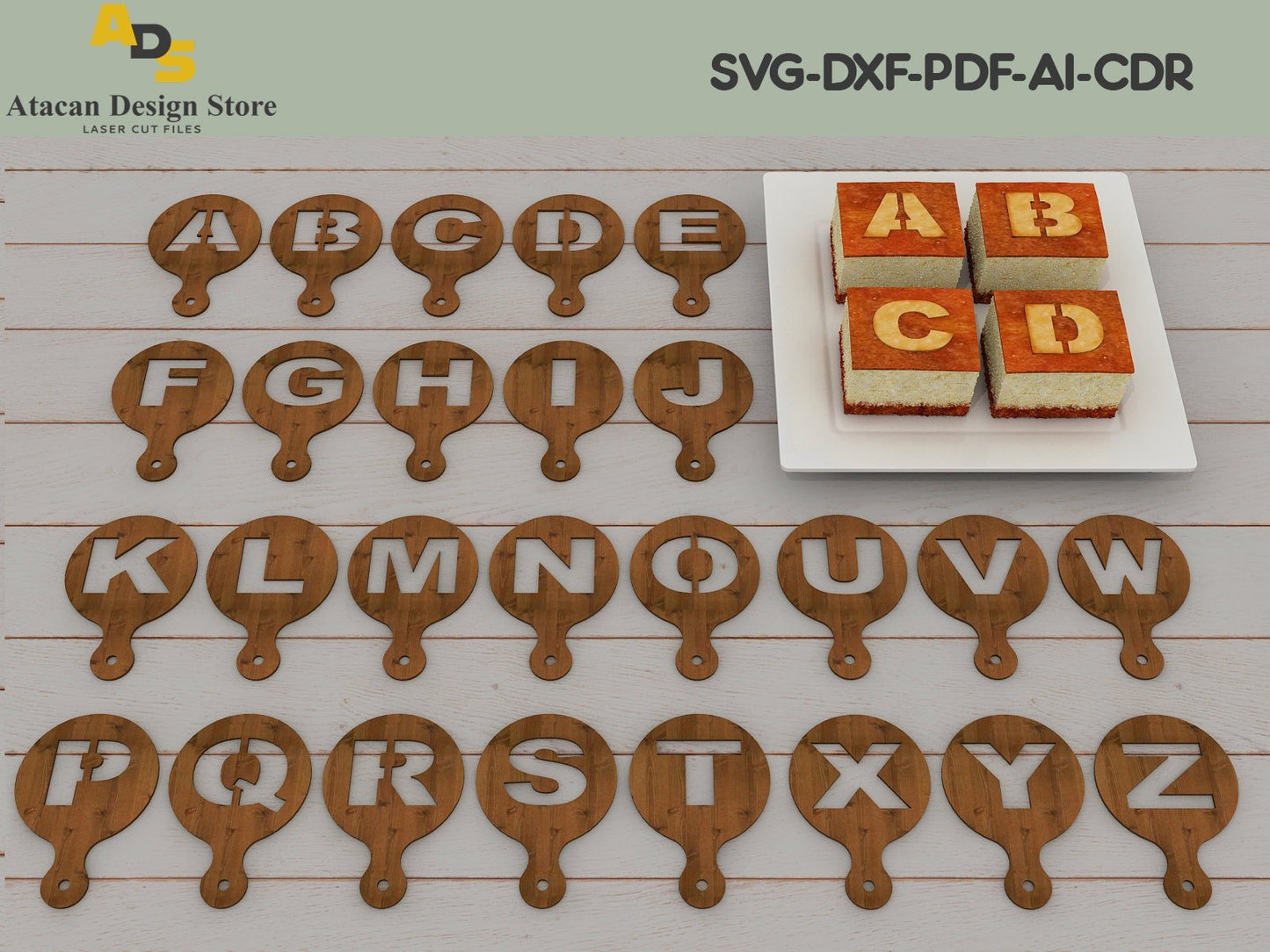 Letters Cooking Stencils for DIY / Uppercase letter Coffee Barista Stencils / Kitchen Baking templates / Laser cut files ADS098