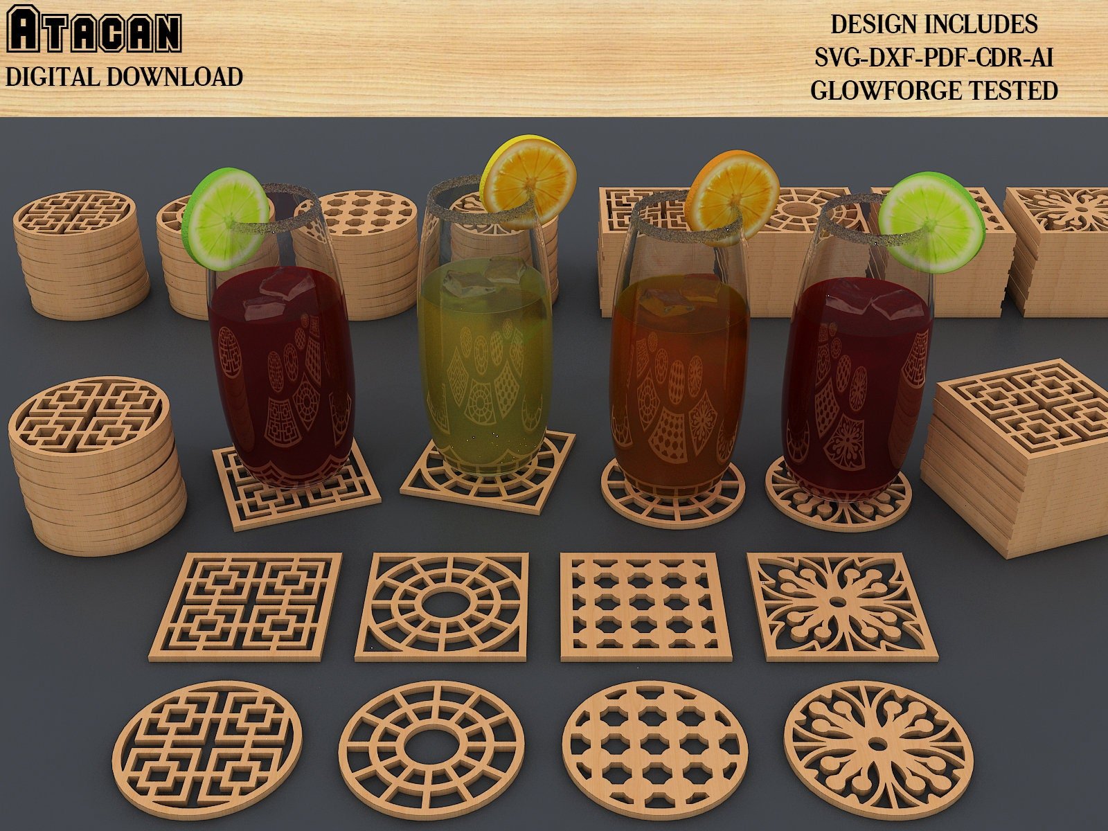 Mandala Pattern Wood Metal Coasters / Wall Decor vector files / Laser cut Svg Cxf files / CNC Trivet Grill Cutting files 349