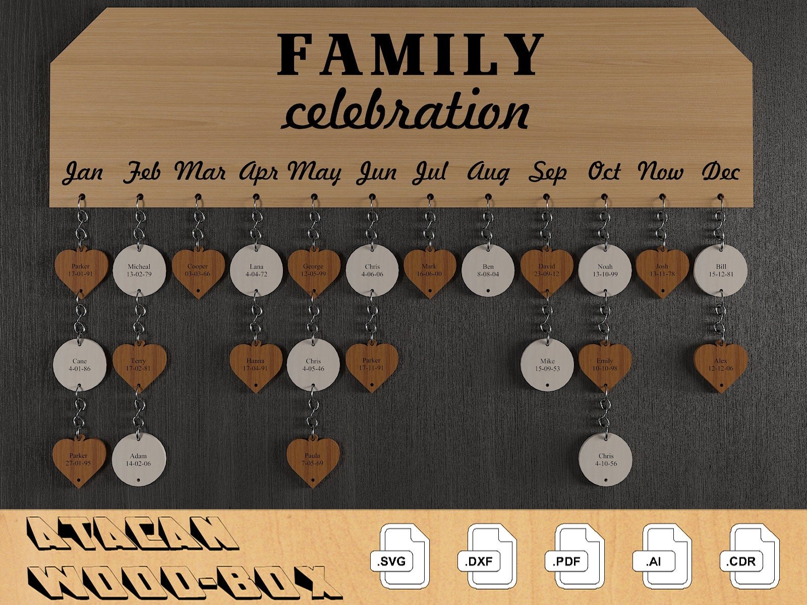 Members of Our Family Celebration Days / Decorative Birthday Calendar Plaque / Wall Hanging Wooden Family Birthday Reminder 305