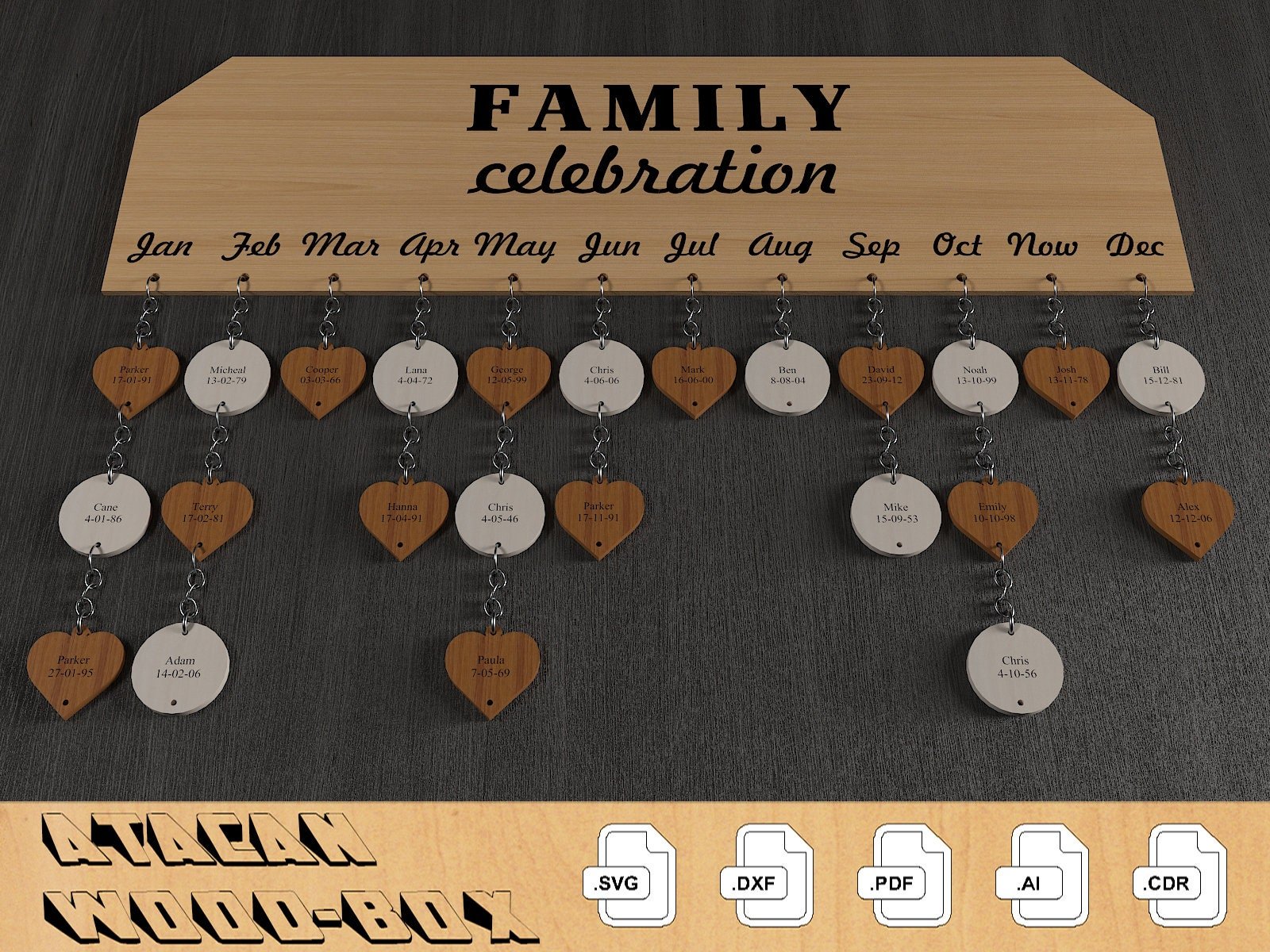 Members of Our Family Celebration Days / Decorative Birthday Calendar Plaque / Wall Hanging Wooden Family Birthday Reminder 305