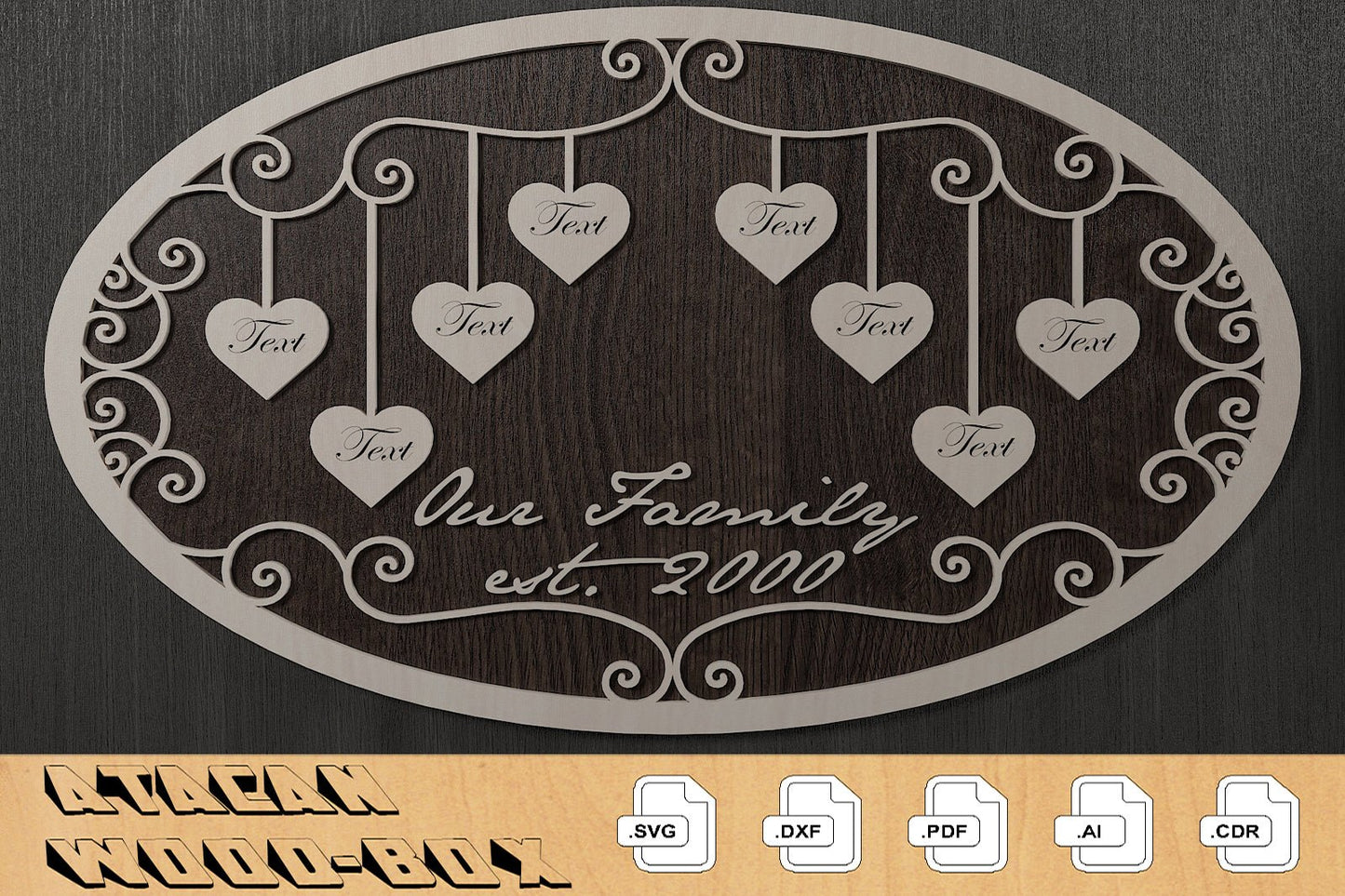 Members of Our Family Ellipse Boards / Family Tree Signs / Hanging Hearts With Names 307