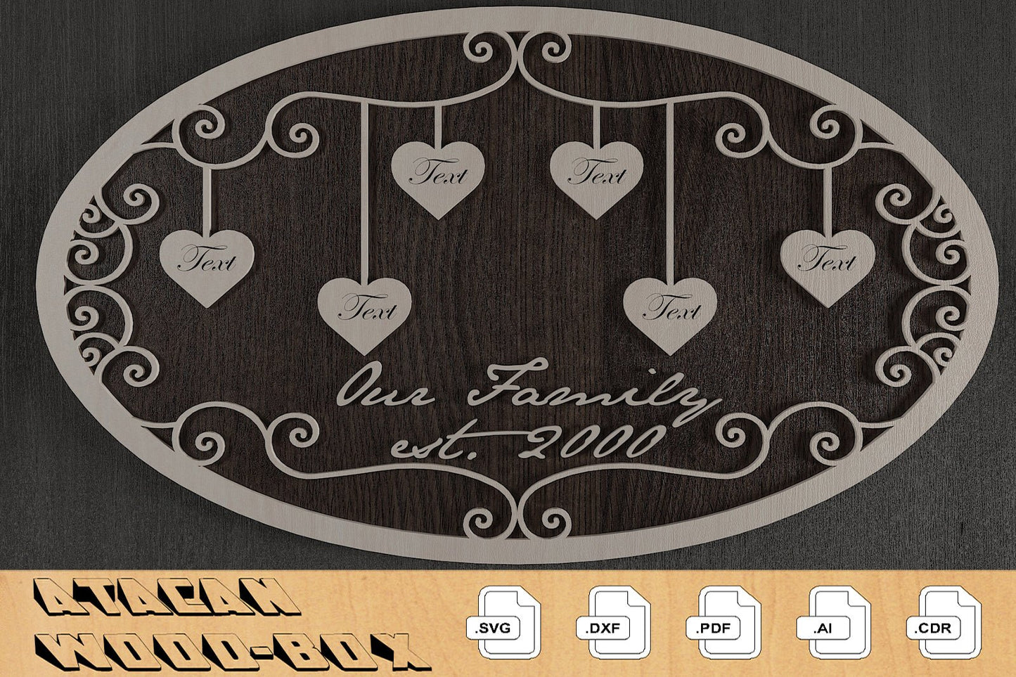 Members of Our Family Ellipse Boards / Family Tree Signs / Hanging Hearts With Names 307