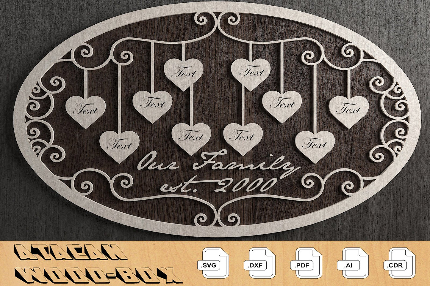 Members of Our Family Ellipse Boards / Family Tree Signs / Hanging Hearts With Names 307