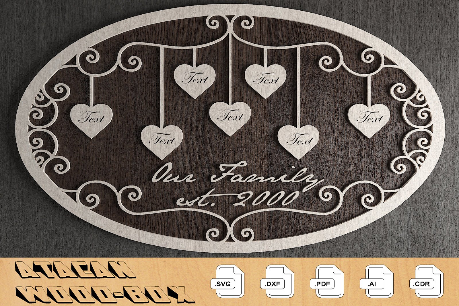 Members of Our Family Ellipse Boards / Family Tree Signs / Hanging Hearts With Names 307