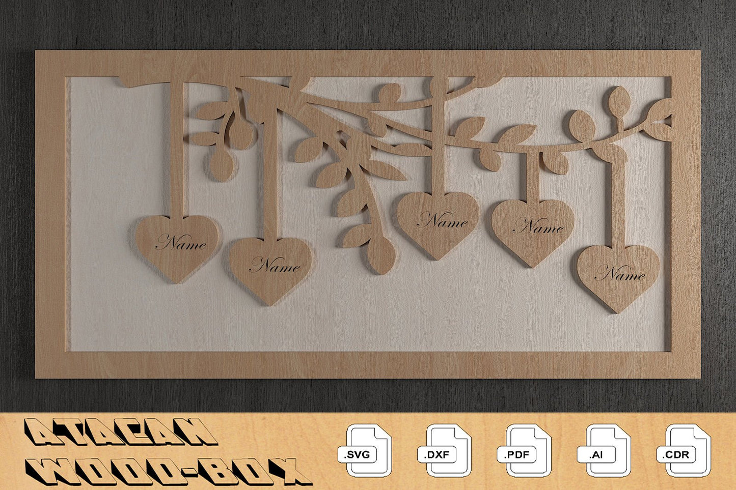 Members of Our Family Frames / Family Tree Laser Files / Hanging Hearts With Names 308