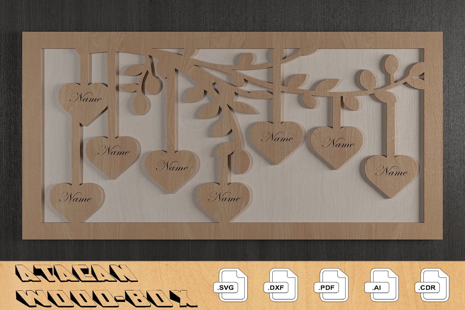 Members of Our Family Frames / Family Tree Laser Files / Hanging Hearts With Names 308