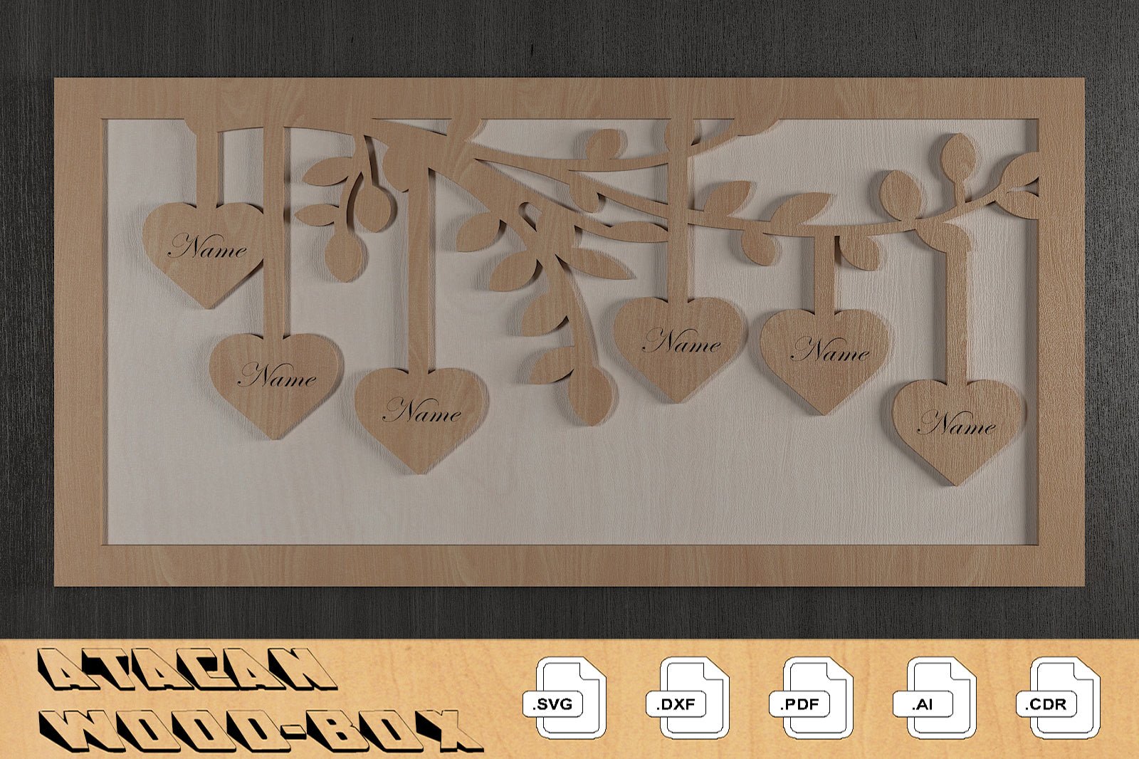 Members of Our Family Frames / Family Tree Laser Files / Hanging Hearts With Names 308