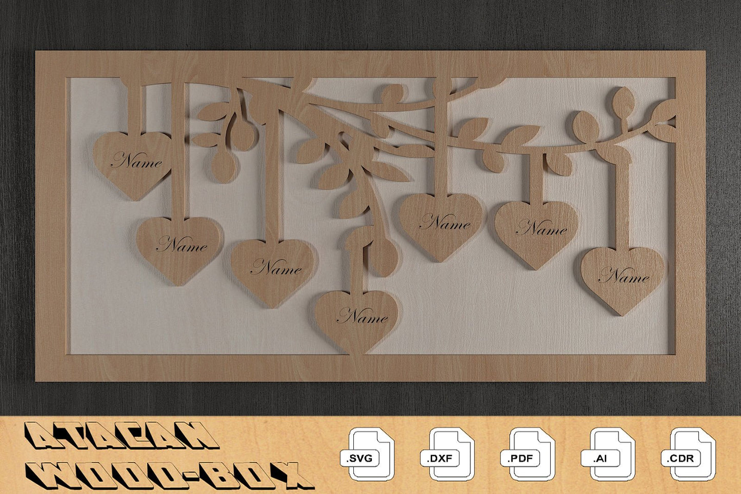 Members of Our Family Frames / Family Tree Laser Files / Hanging Hearts With Names 308