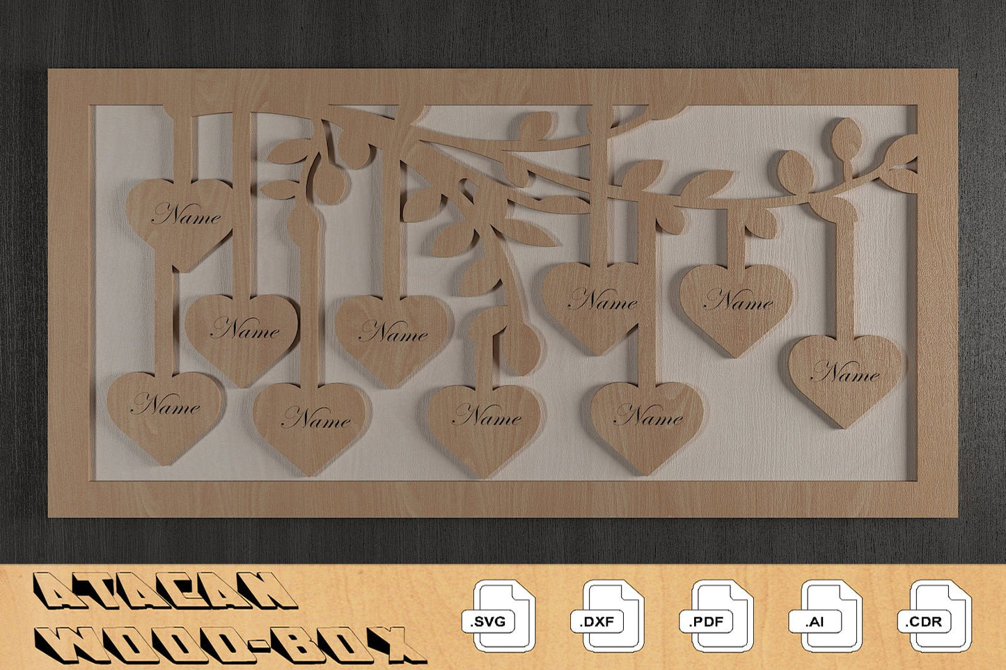 Members of Our Family Frames / Family Tree Laser Files / Hanging Hearts With Names 308