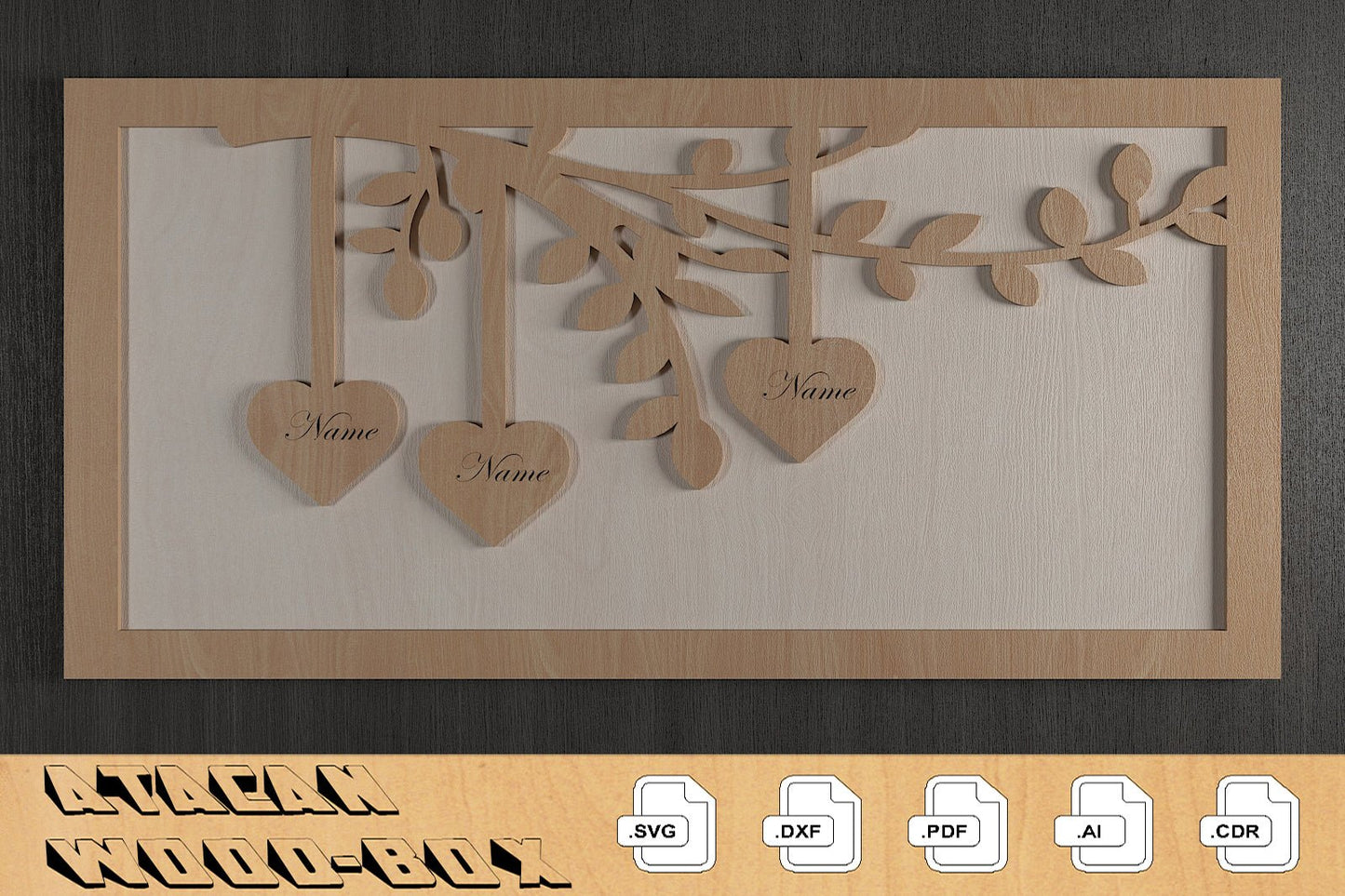 Members of Our Family Frames / Family Tree Laser Files / Hanging Hearts With Names 308