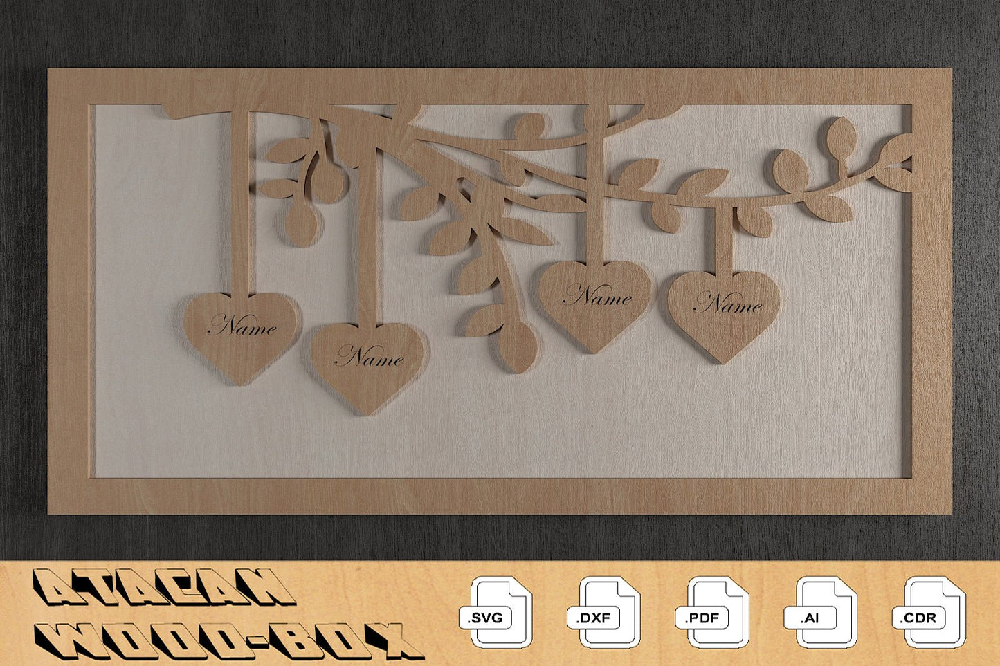 Members of Our Family Frames / Family Tree Laser Files / Hanging Hearts With Names 308