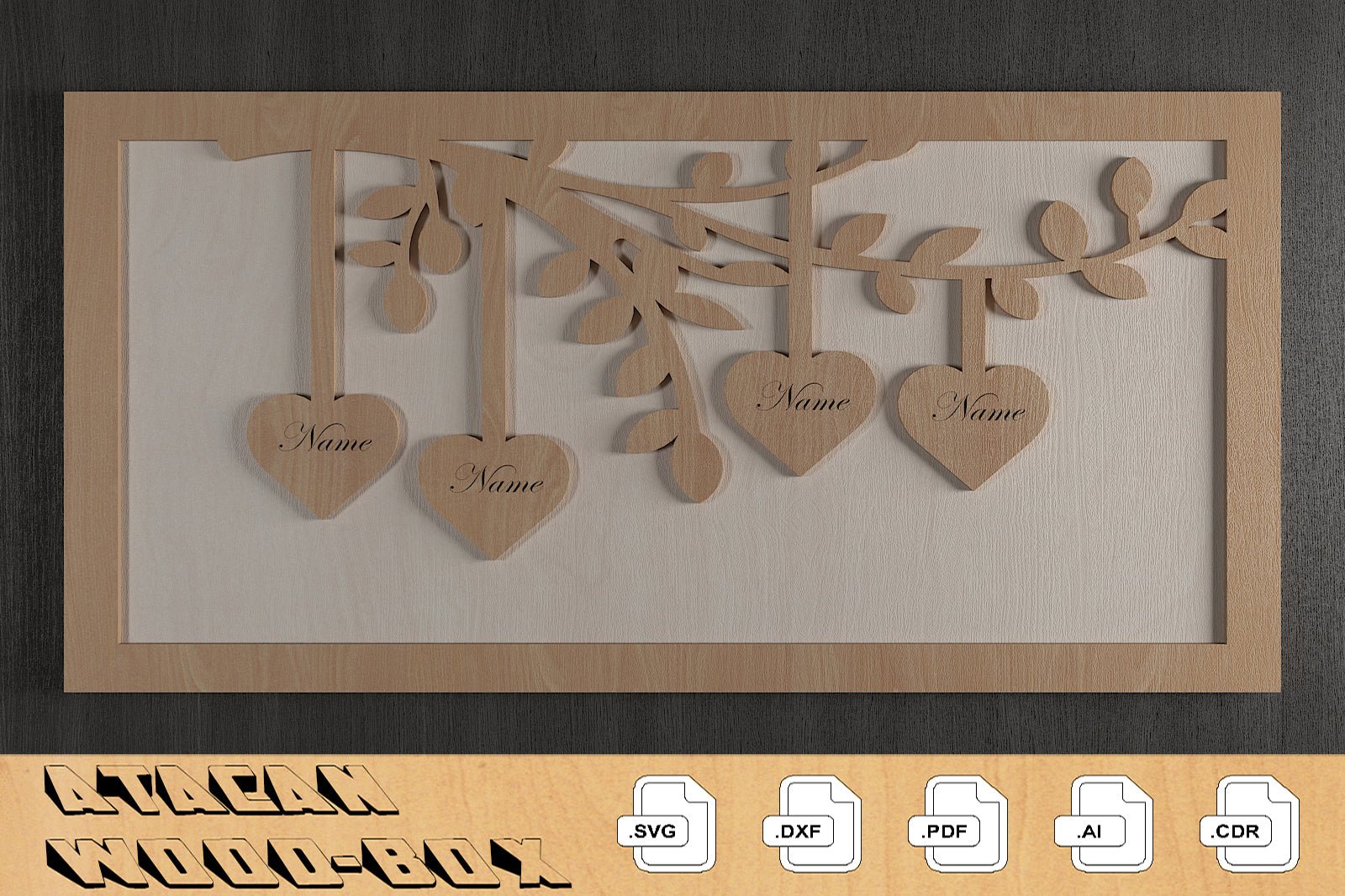 Members of Our Family Frames / Family Tree Laser Files / Hanging Hearts With Names 308