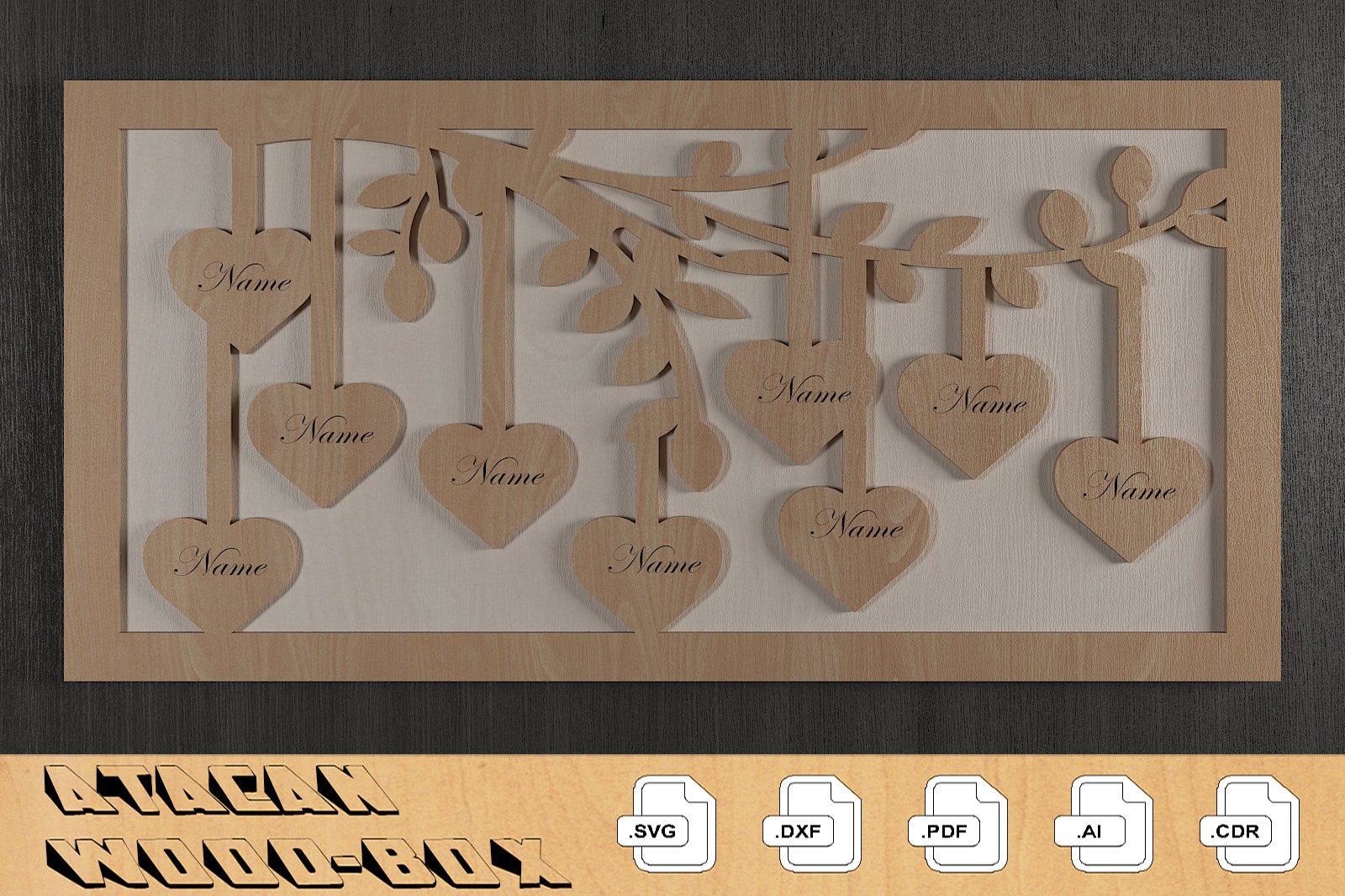 Members of Our Family Frames / Family Tree Laser Files / Hanging Hearts With Names 308