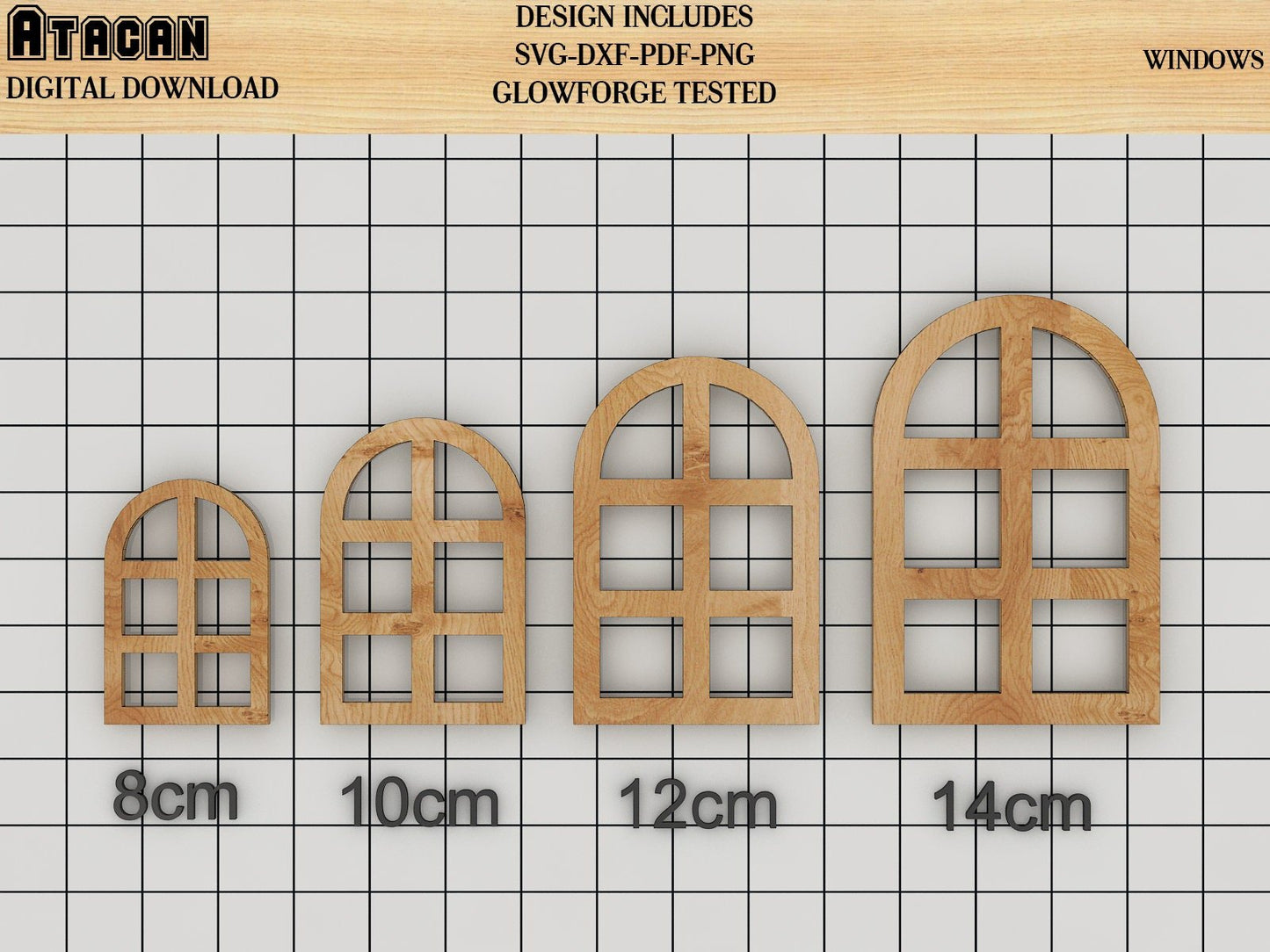 Mini Arched Window Wood Shapes, Laser Cut SVG files, House Window MDF Craft Shapes Wooden Blank 213