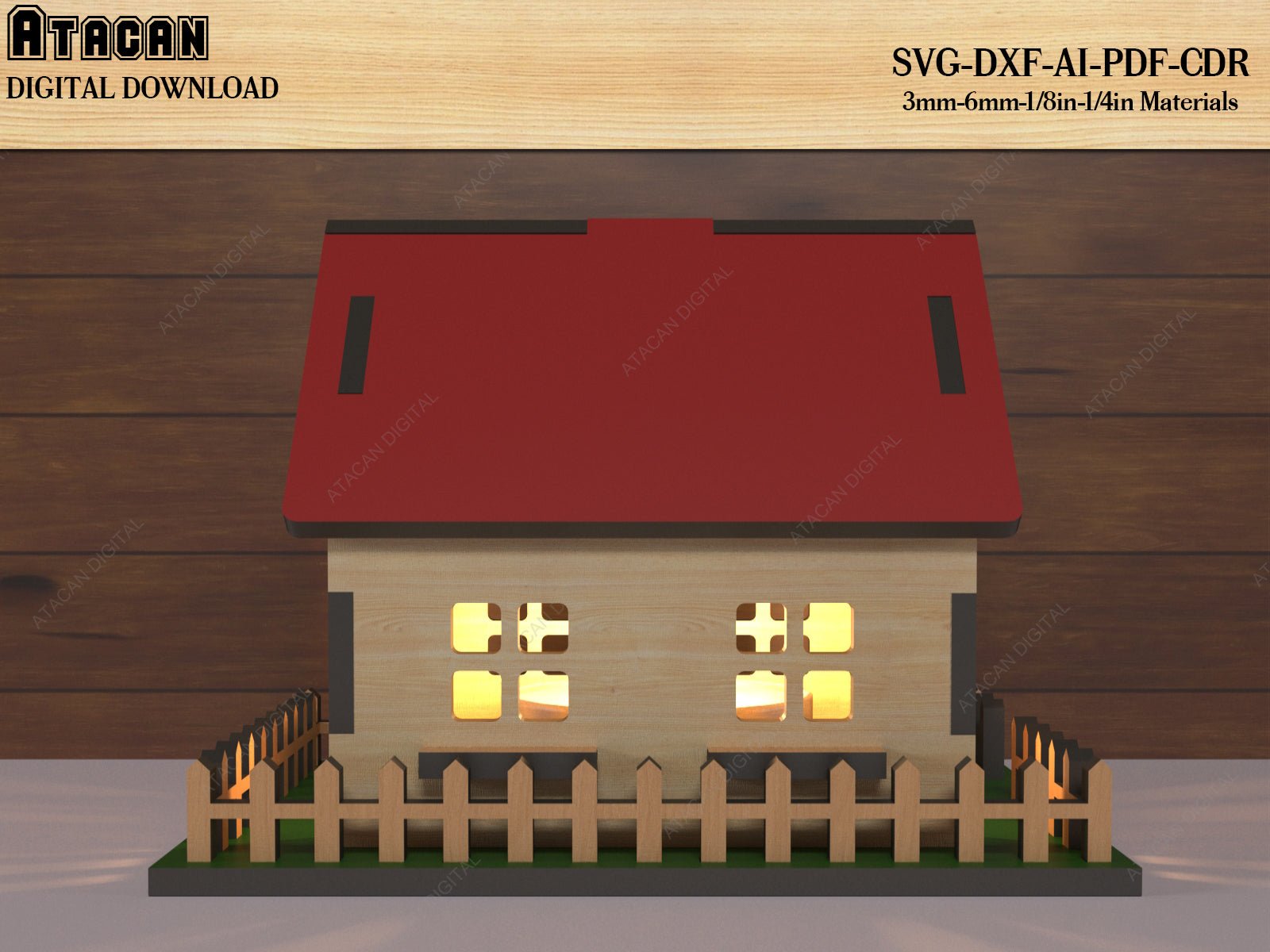 Mini Wood Tiny House Tealight Holder / Dollhouse Woodworking Plans / Cute House Lantern With Garden SVG DXF Ai CDR Pdf 522