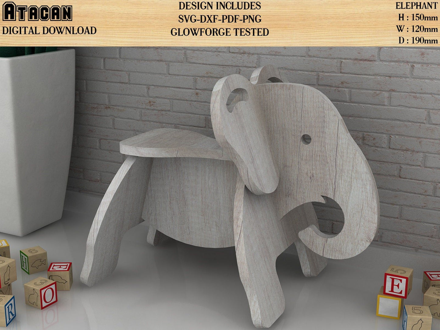 Miniature Elephant animal cut plan Cute Sweet Elephant svg file african safari gift elephant baby shower 3d elephant plywood toy 022