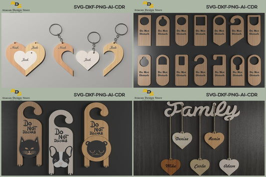 Mixed Laser cut Objects / Do not Disturb / Heart Keychains / Family Members Tree 290