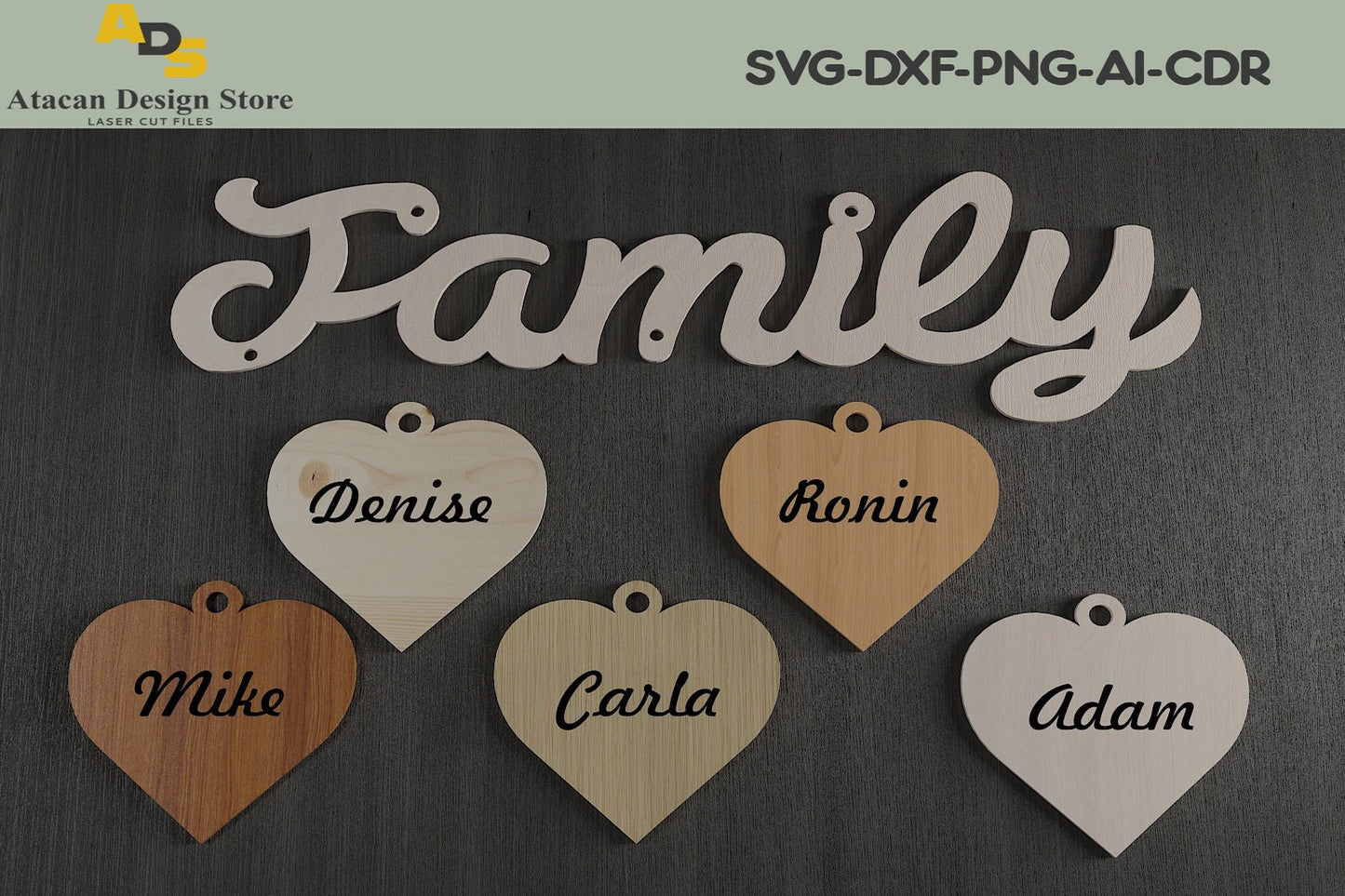 Mixed Laser cut Objects / Do not Disturb / Heart Keychains / Family Members Tree 290