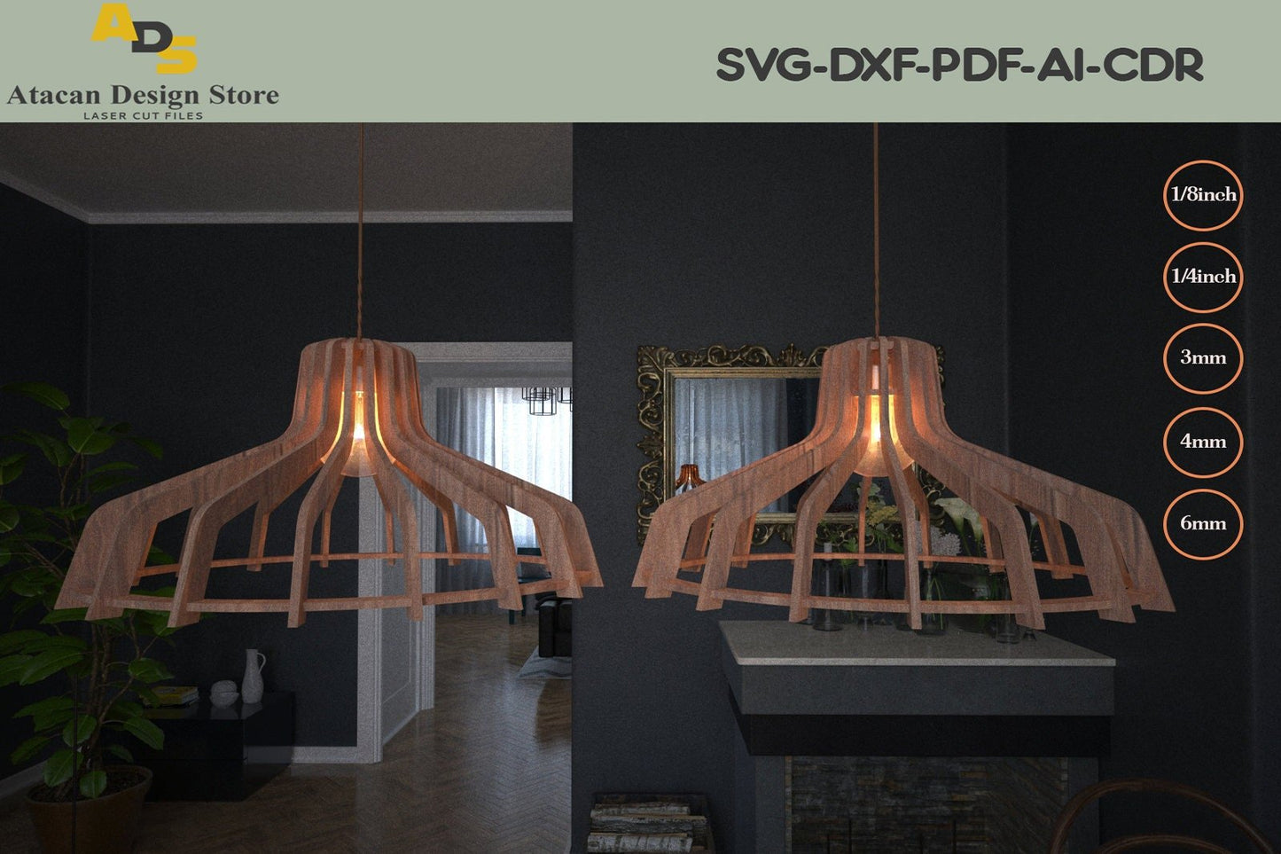 Modern Design Wood Chandelier Set / Night Lamps Laser Cutting Files ADS189