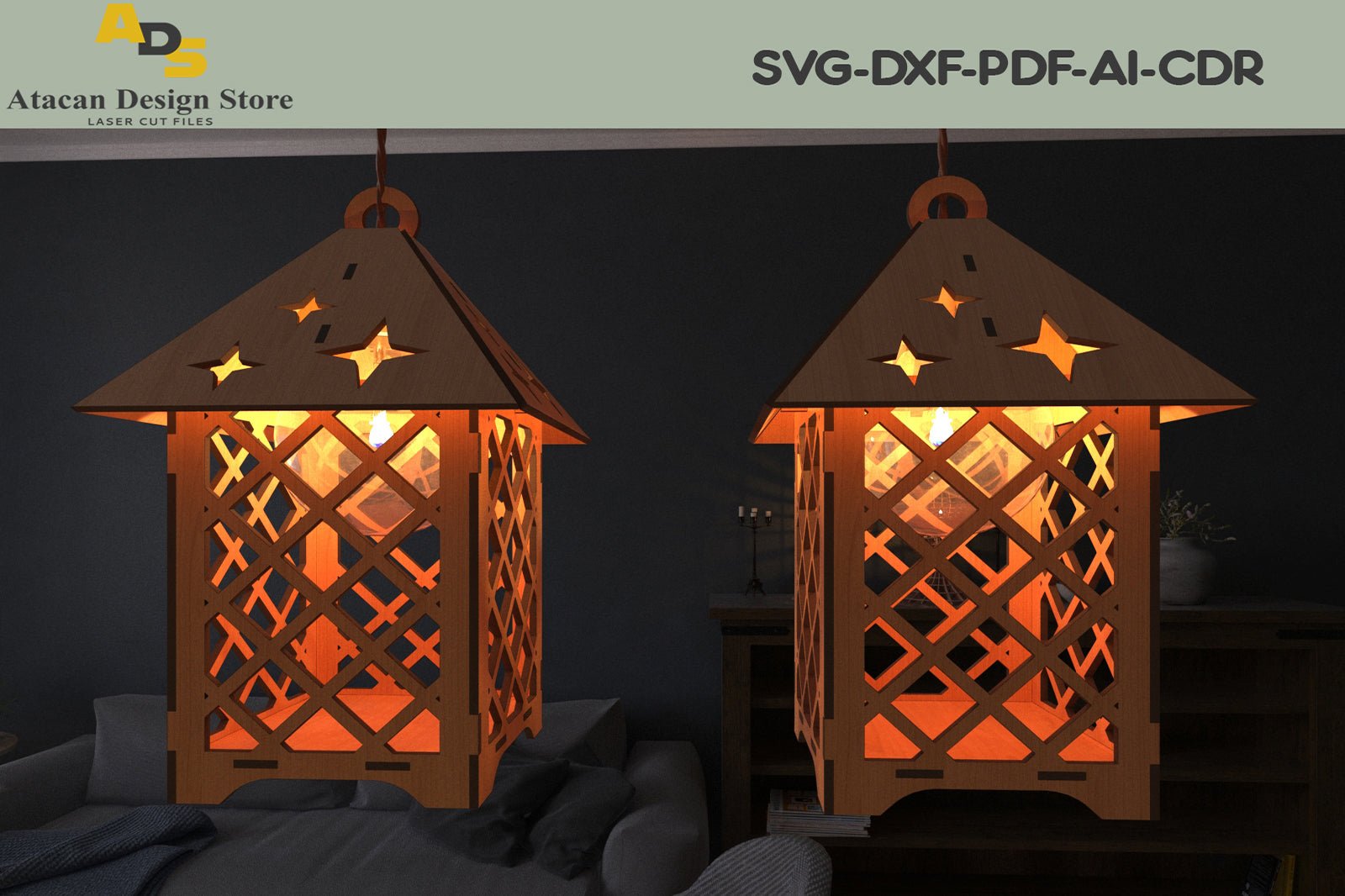 Modern Wood Pendant Lights / Box Tealights / Lampshade and Candle Box / SVG, DXF, CDR 289