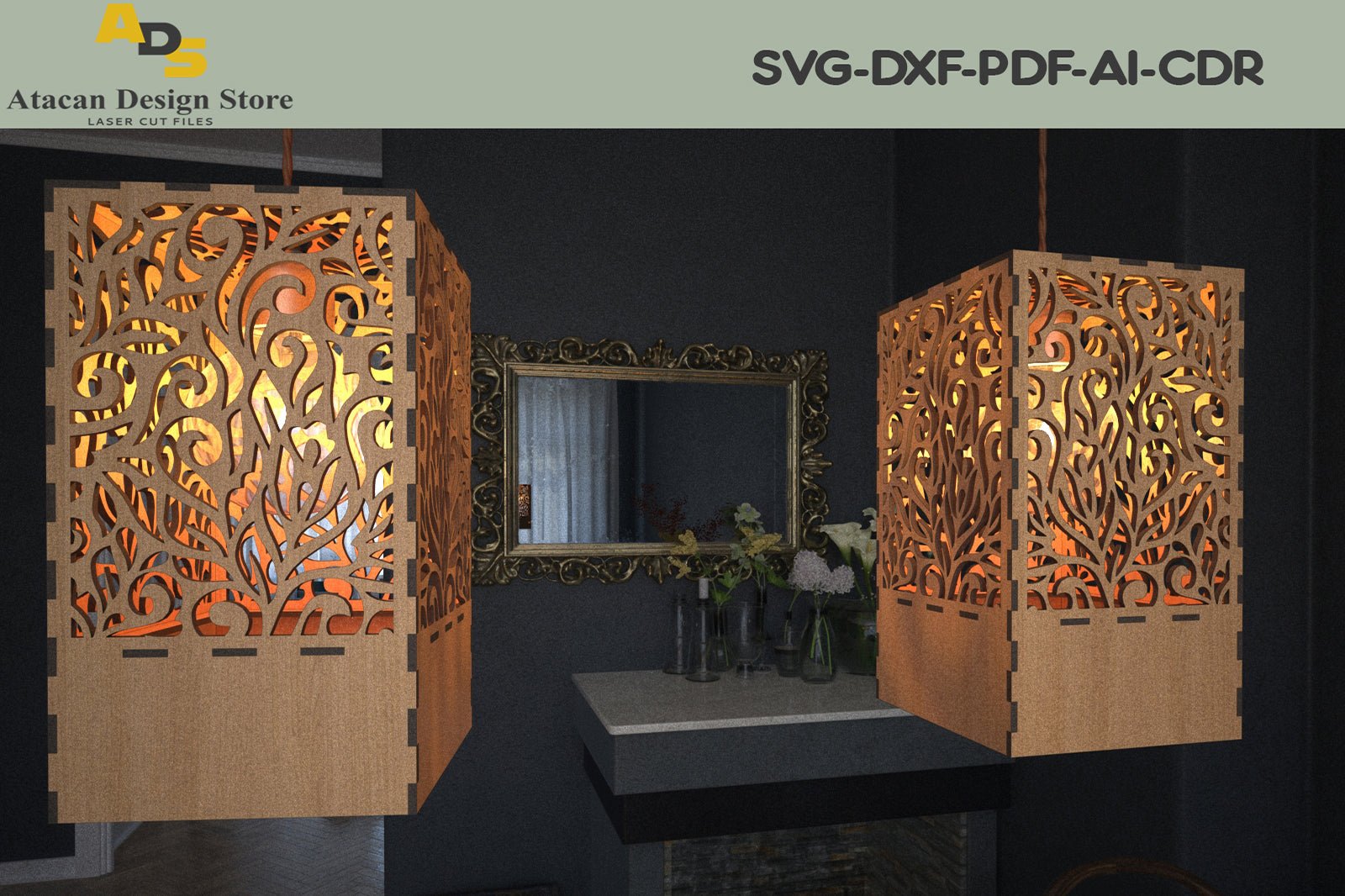 Modern Wood Pendant Lights / Box Tealights / Lampshade and Candle Box / SVG, DXF, CDR 289