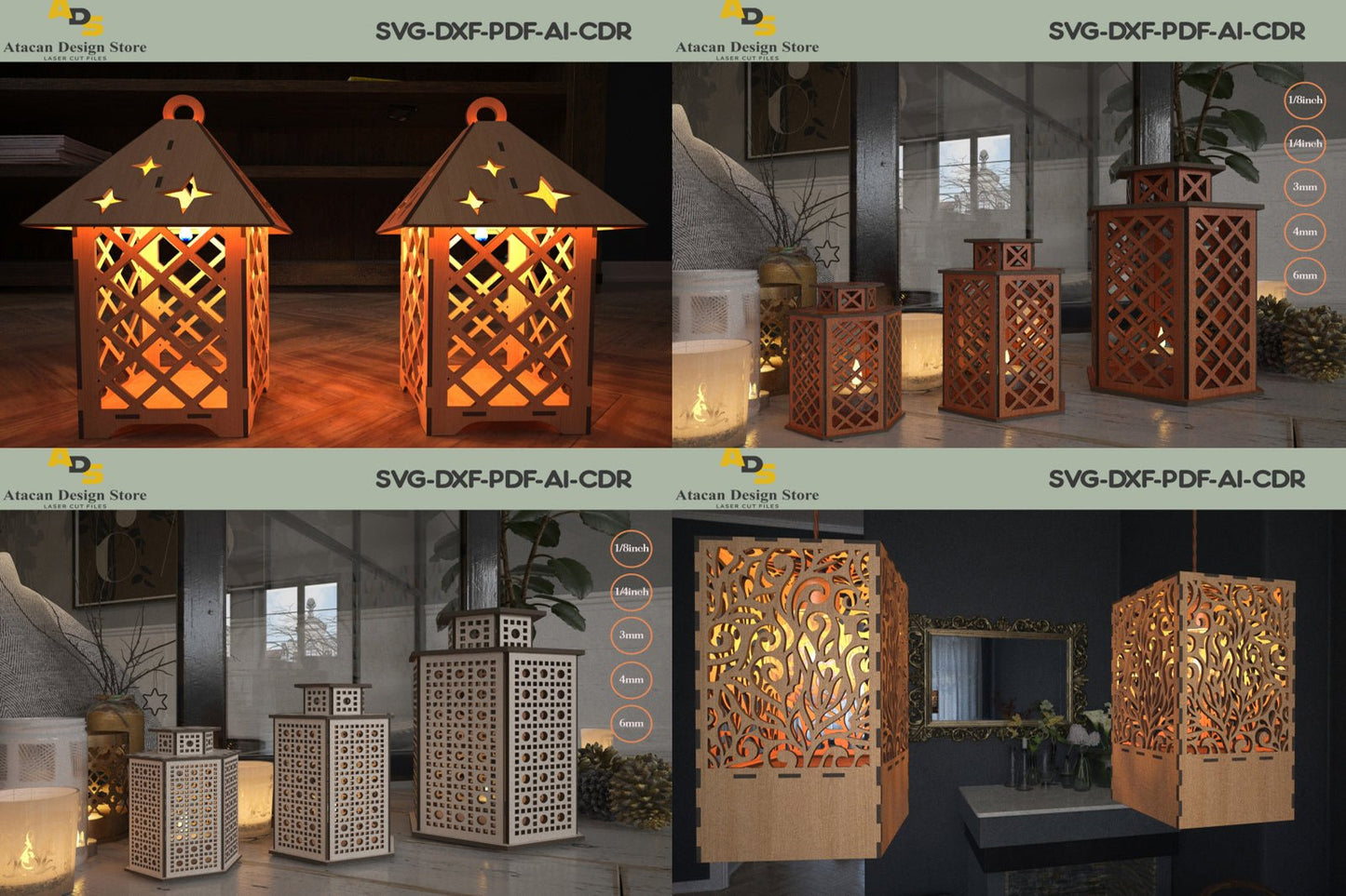 Modern Wood Pendant Lights / Box Tealights / Lampshade and Candle Box / SVG, DXF, CDR 289