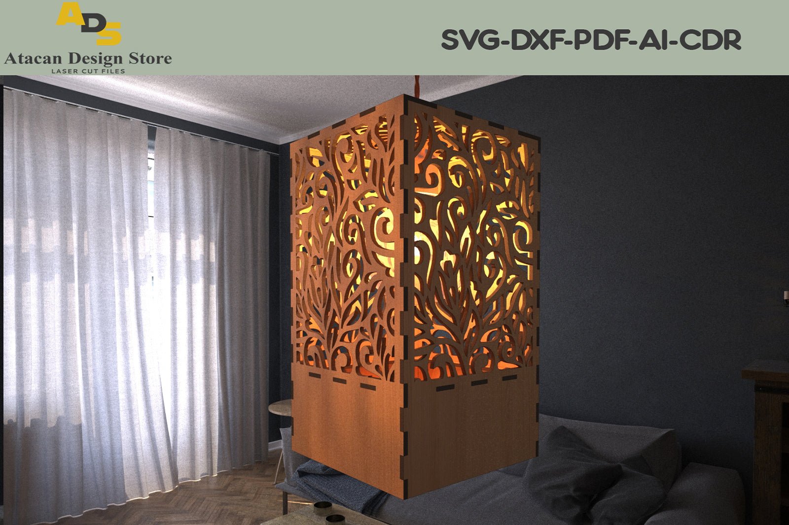 Modern Wood Pendant Lights / Box Tealights / Lampshade and Candle Box / SVG, DXF, CDR 289