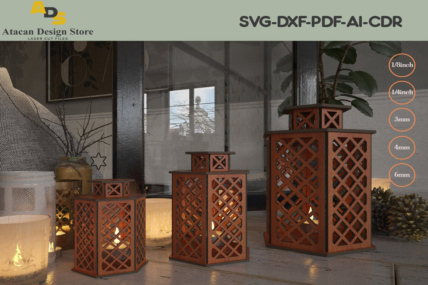 Modern Wood Pendant Lights / Box Tealights / Lampshade and Candle Box / SVG, DXF, CDR 289